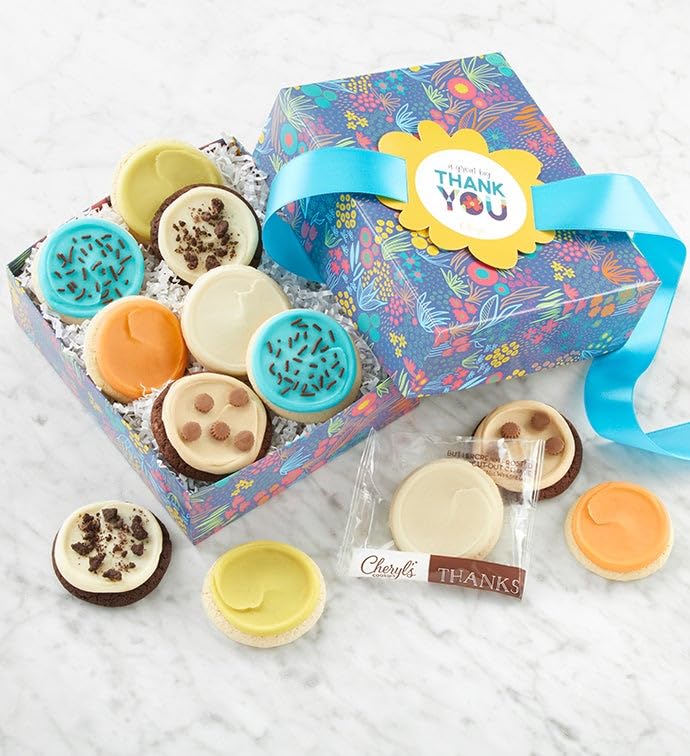 Cheryl's Cookies Thank You Cookie Gift Box, Individually Wrapped Assorted Sugar Cookie Gift Box w/Fresh & Gourmet Buttercream Flavors - Gift for Friends, Family, & Loved Ones