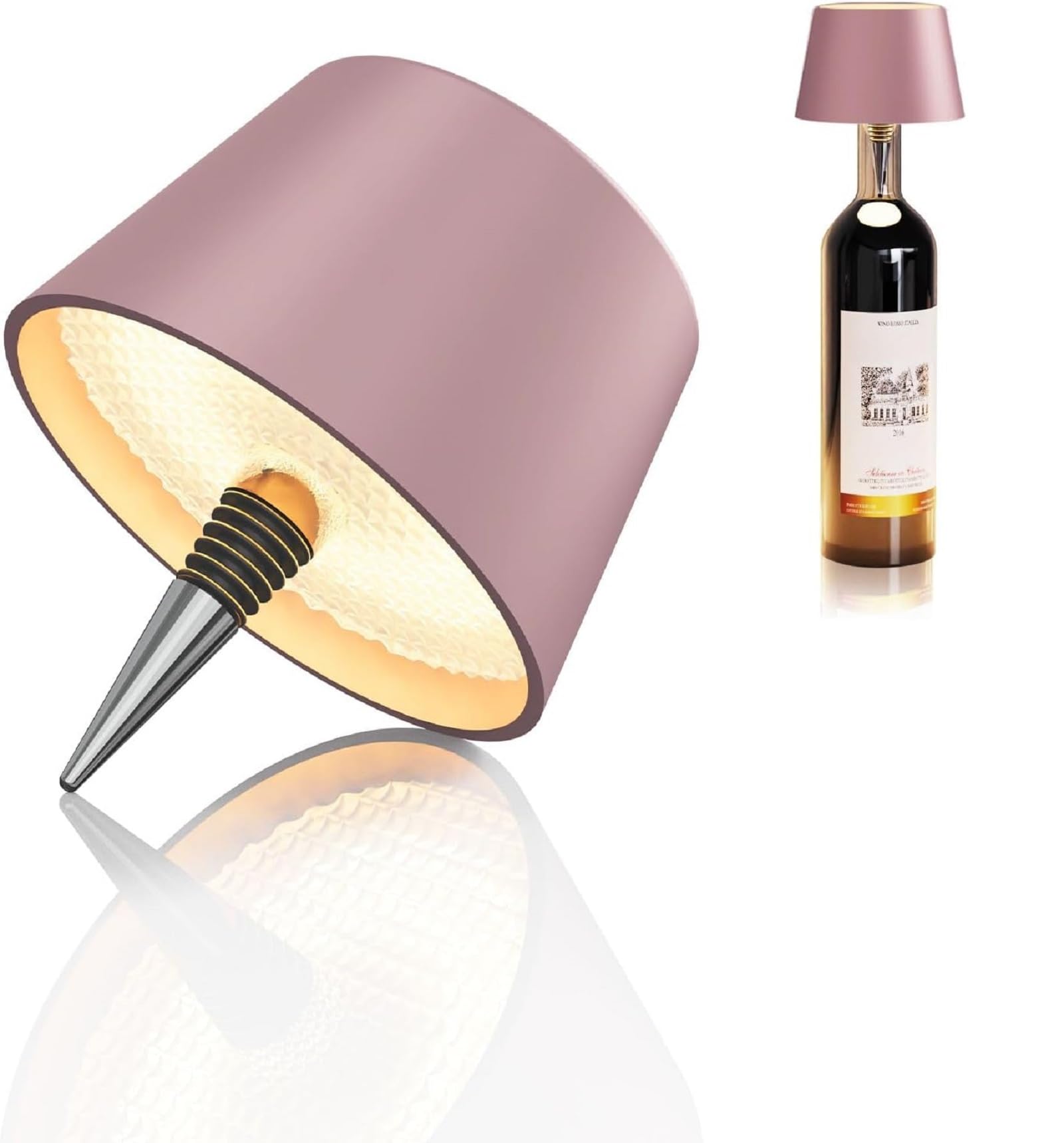 Lampada da tappo LED,lampada bottiglia ricaricabile,impermeabile IP54, lampada scrivania senza fili e dimmerabile, lampada da tavolo 3 colori luce calda,luce fredda,luce naturale (ROSA DORATO)