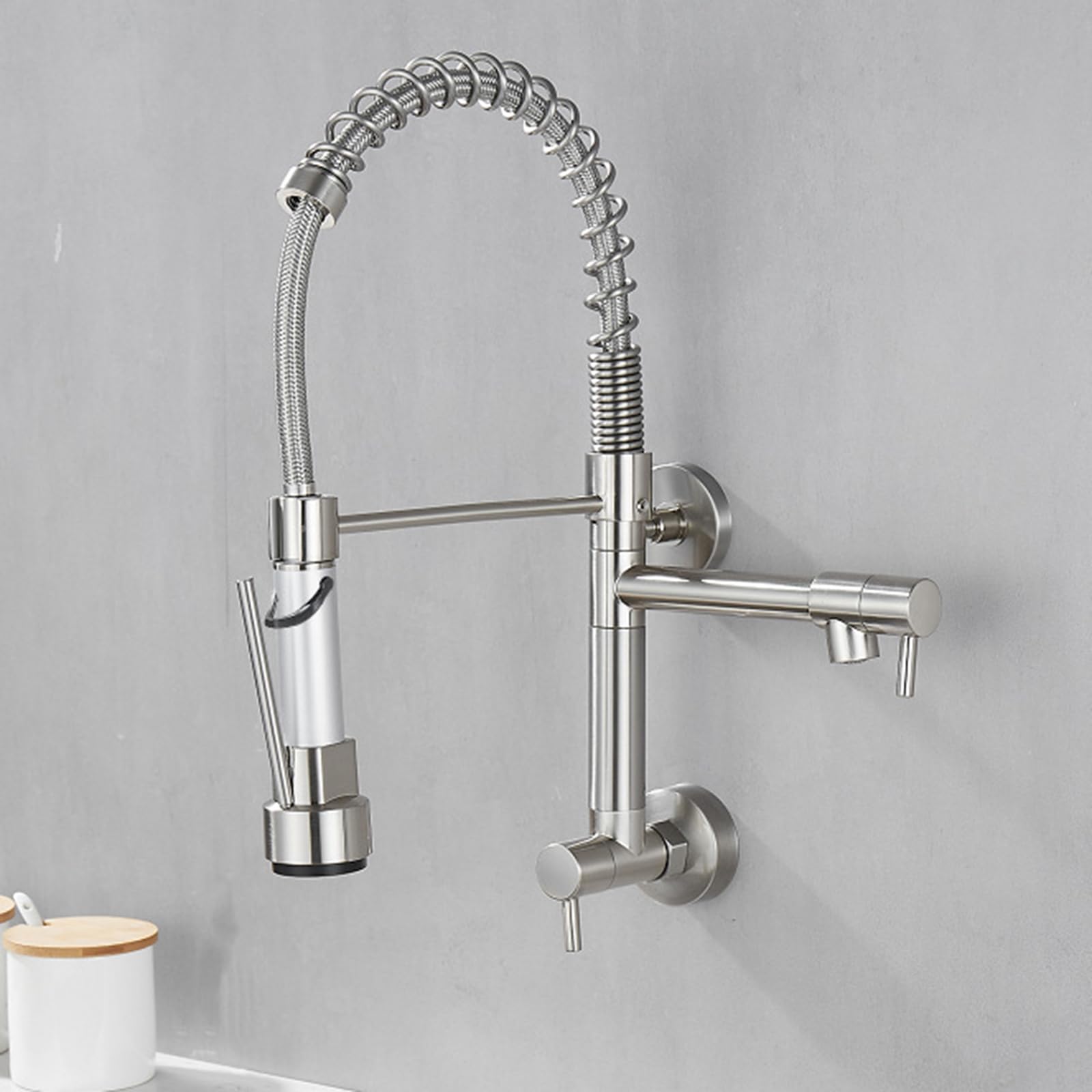 ZQFHSX Wall Mounted Kitchen Faucet, Brass Swivel Tap for Sink, Cold Water Supply, Finish