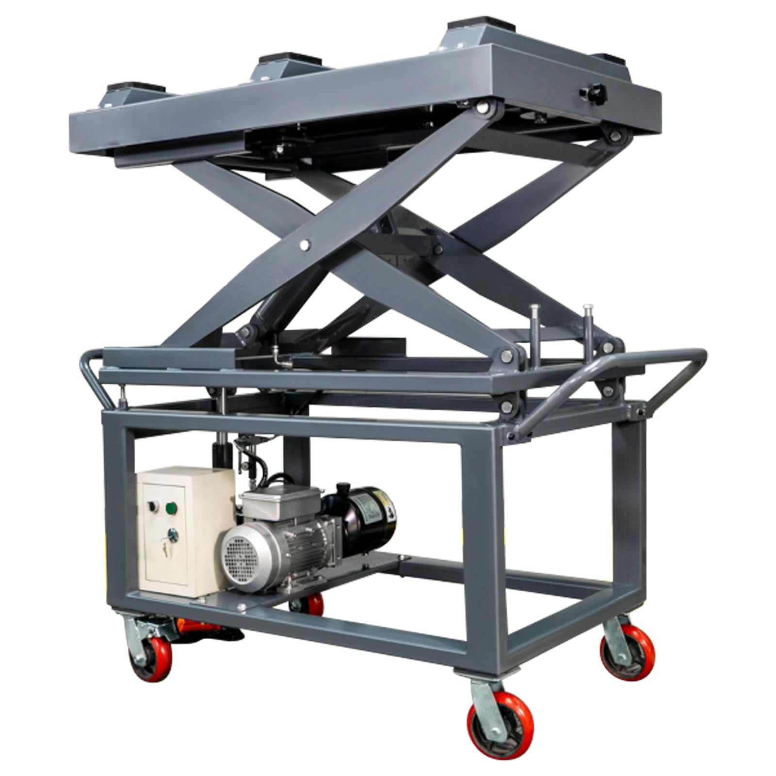 WYDDDARY Hydraulic Lift Table Cart 2205lbs Capacity 71'' Height Power Battery Lift Elevating Cart with 4 Wheels and Non-Slip Pad 6° Tilt Lift Table Cart for New Energy Vehicle 220V