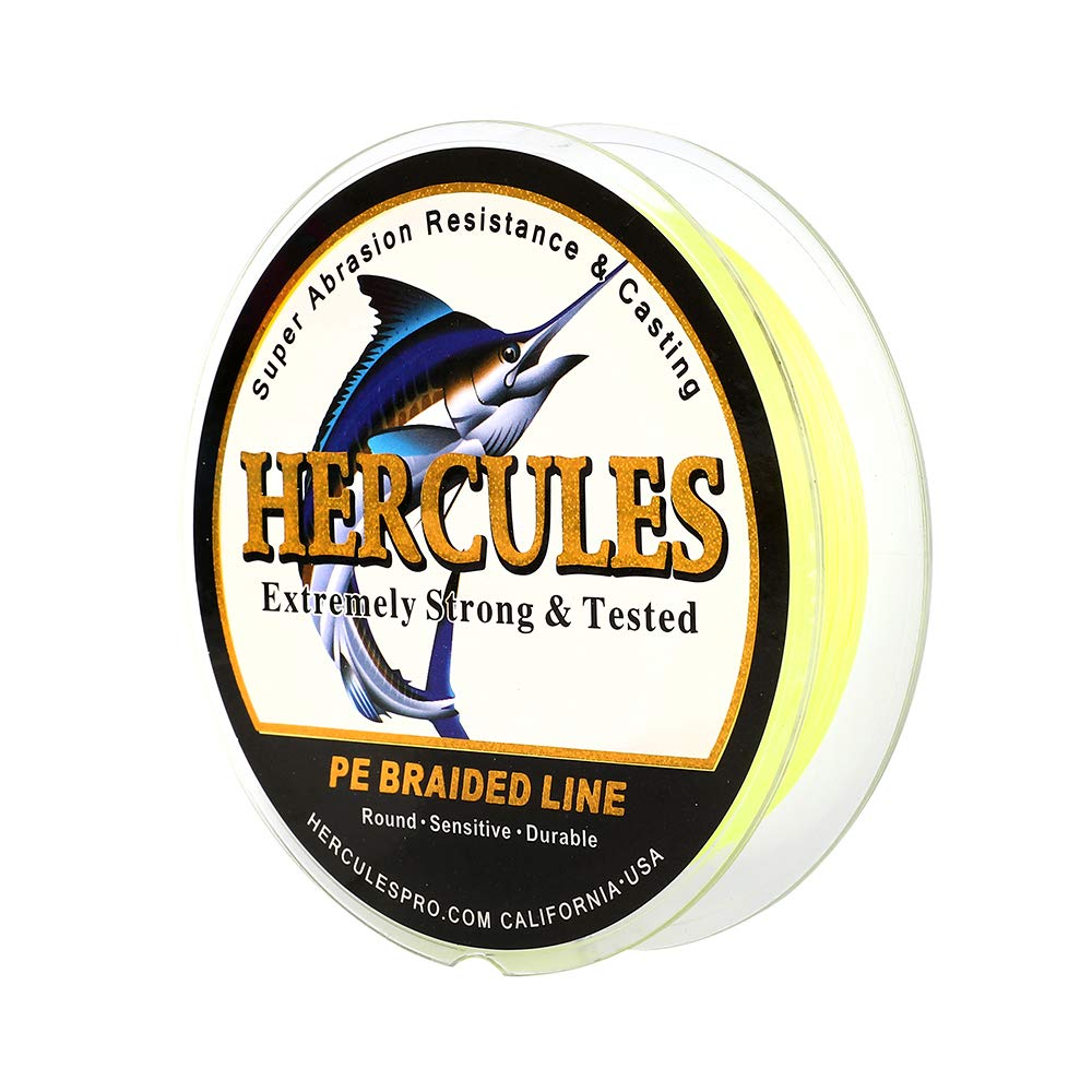 Hercules Super Cast 1000M 1094 Yards Braided Fishing Line 10 LB Test for Saltwater Freshwater PE Braid Fish Lines Superline 8 Strands - Flourescent Yellow, 10LB (4.5KG), 0.12MM โ image 1
