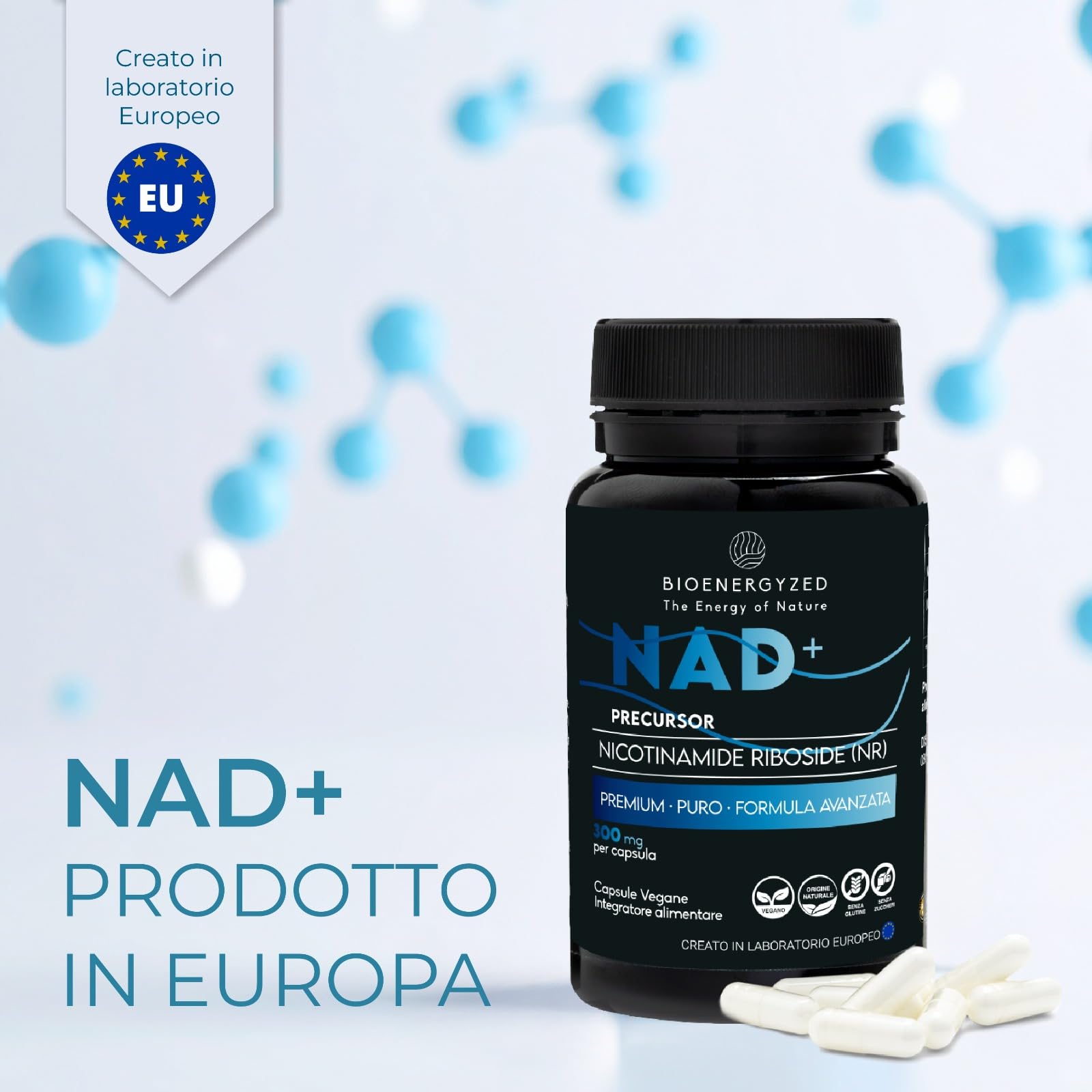 100% Nad Integratore Puro Alta Assorbibilità | Antietà | Sviluppato, Formulato e Prodotto in Europa | NAD+ Nicotinamide Riboside Power Shot | Dose massima Giornaliera, Grado Farmaceutico (30 Capsule)