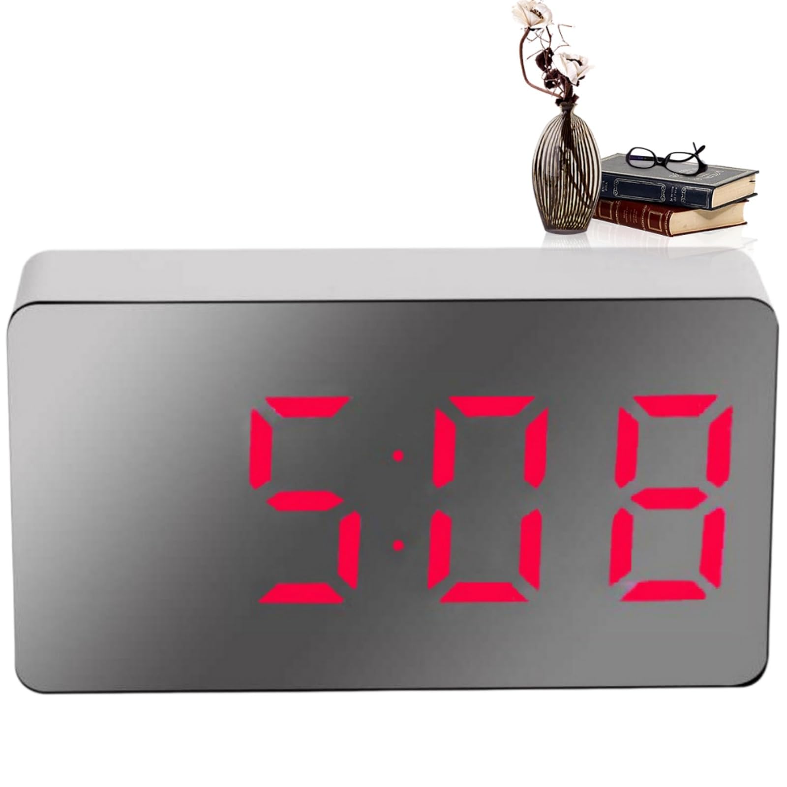 Digital Alarm Clock,Small Travel Alarm Clock,Mini Led Display Alarm Clock with Temperature,LED Alarm Clock with Time Date Temperature Snooze Sound Adjustable,Alarm Clocks Silent Non-Ticking(Red)