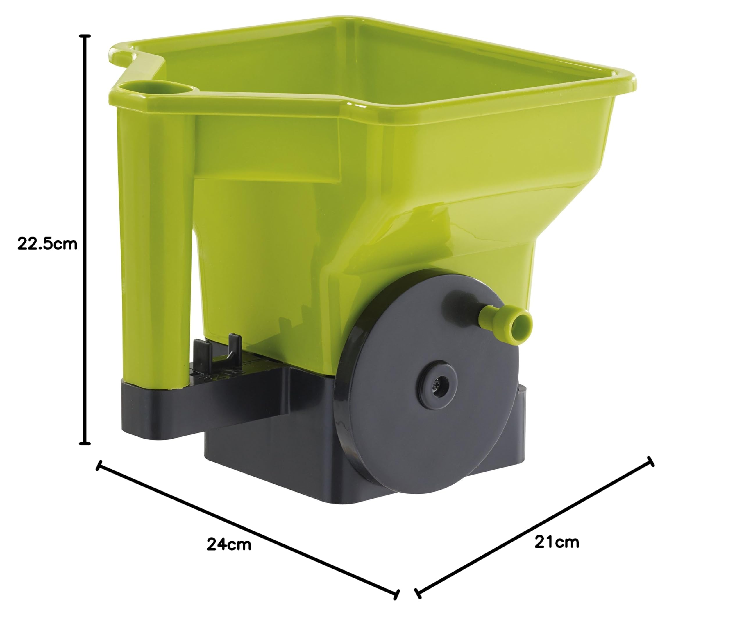 Vilmorin - Soletta per pratoni/fertilizzante a manovella, dosaggio preciso e pratico, 21 cm x 24 cm x 22,5 cm, capacità: 3 litri, verde e nero