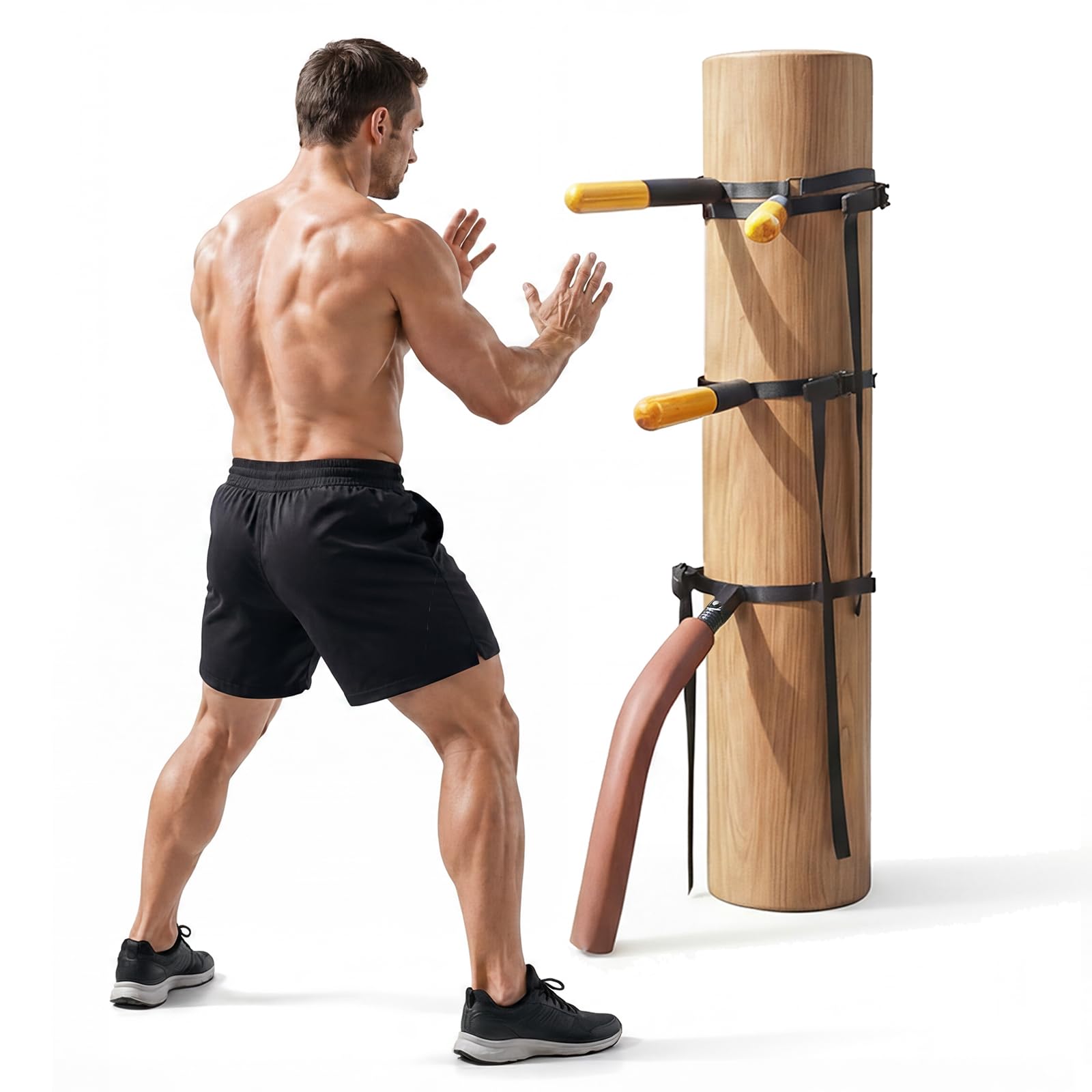 SYNTECSO Portable Wing Chun Dummy, Detachable Wooden Wing Chun Dummy Attached to Tree Or Pillar