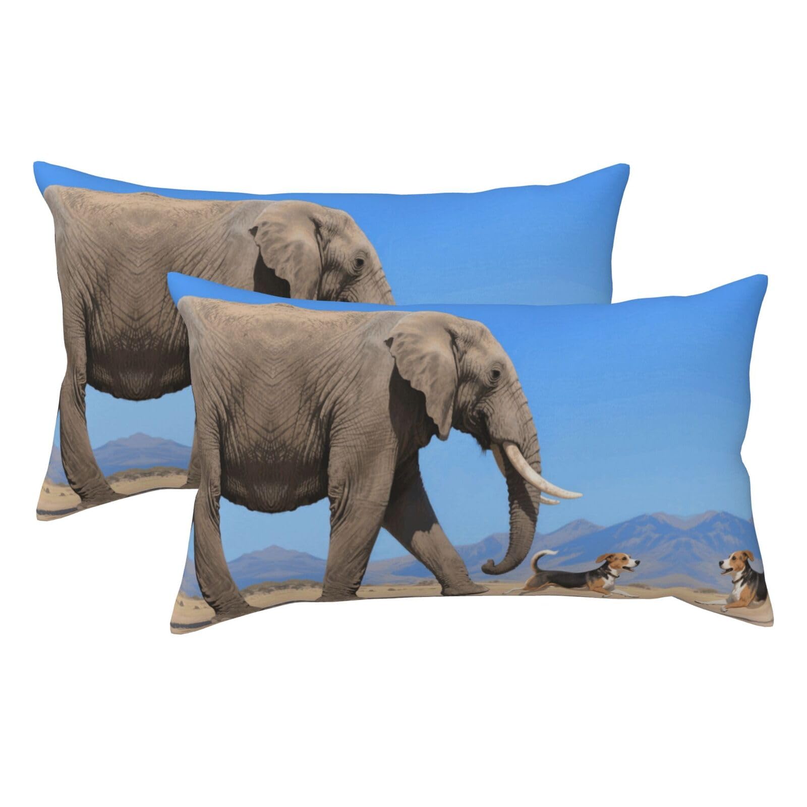 Elephants and Dogs Luxury King Pillowcases Set of 2, Plush Velvet Feel Pillow Covers with Hidden Zipper, Skin & Hair Friendly, 20x36 Inches Pillow Cases for Sleeping Gift