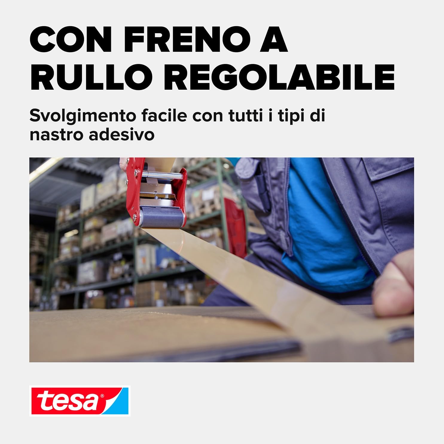 tesapack Dispenser Manuale Economy per Nastro da Imballaggio - Dispenser ergonomico portatile in metallo robusto - Per rotoli fino a 50 mm di larghezza - Colore: Blu e Rosso