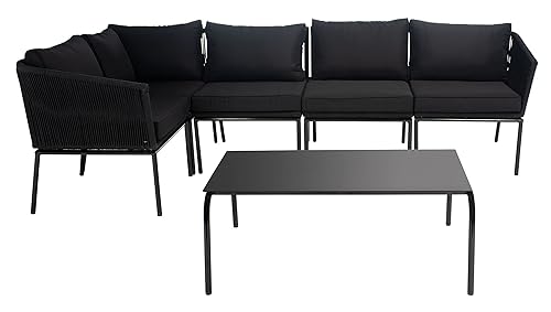 Outdoor Collection Remsin Black Wicker/Black Cushion Sectional Sofa Patio Backyard