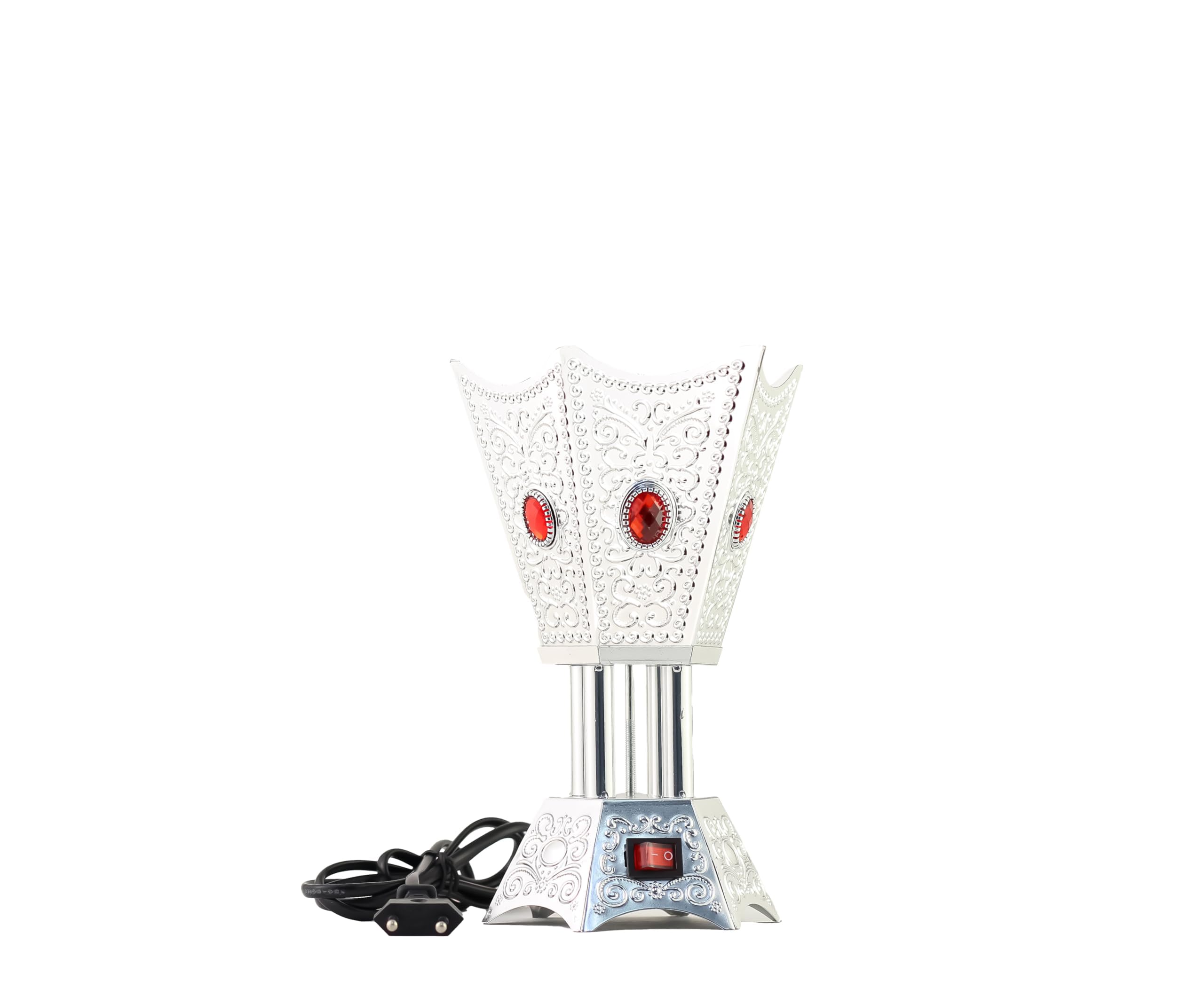 Arabian Electric Incense Burner Metal Vintage Arabic Burner - Middle Eastern Incense Holder, Electric Bakhoor Burner Suitable for Arabian Oud, Home & Hotel Decor (Silver)