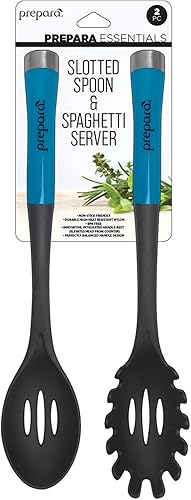 Prepara Juego de 2 utensilios de cocina de nailon con ranuras y espaguetis, color azul claro