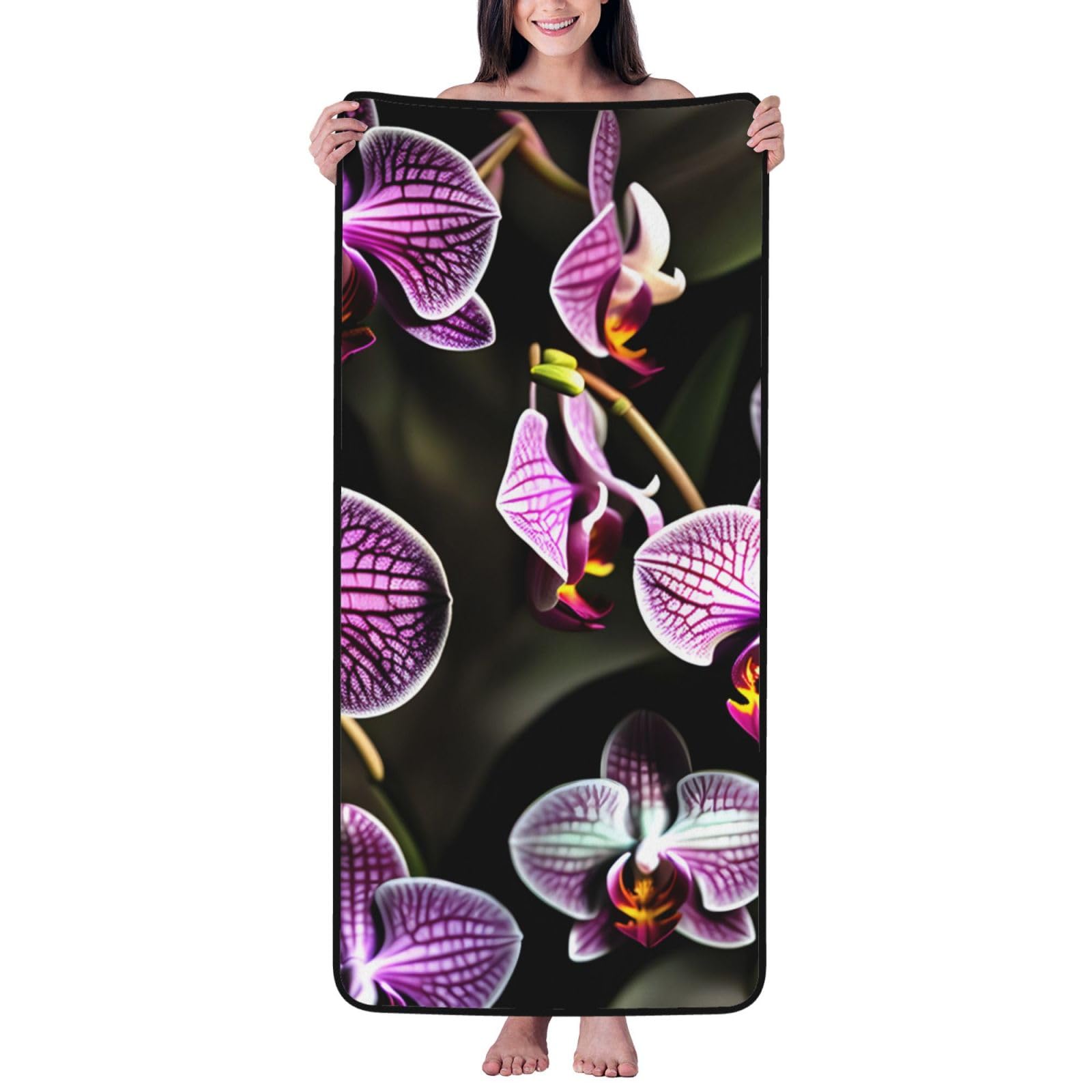 JBJGKHLP Purple Orchids Print Print Women Men Couples Coral Velvet Bath Towel Ultra-Soft For Home Bathroom Travel