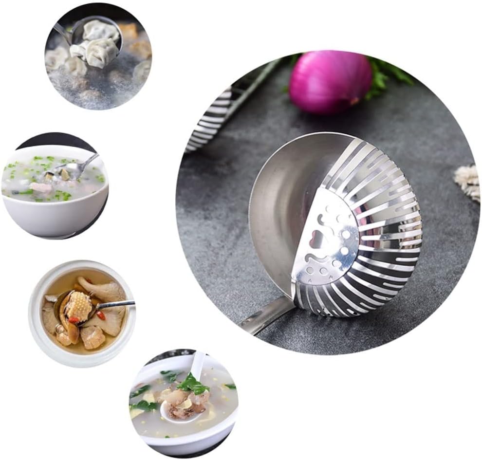 Stainless Steel Ladle Professional Kitchen 2-Piece Set Colander 2 in 1 Tablespoon Hot Pot Spoon Serving Ladle 12.2 Inch Silver (Size : X-Small) ()