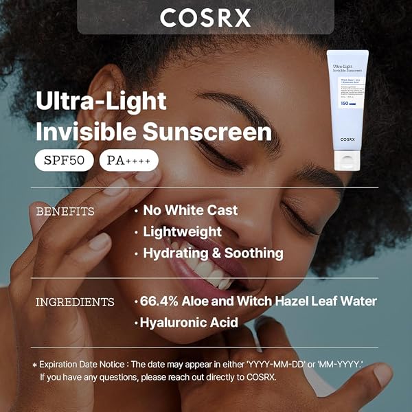 COSRX Ultra-Light Invisible Sunscreen SPF 50 Face Moisturiser, PA++++ Korean Sunscreen, Non Oily Sun Cream, UVA/UVB Protection, Daily Hydrating Sun Lotion, No White Cast 50ml - 2
