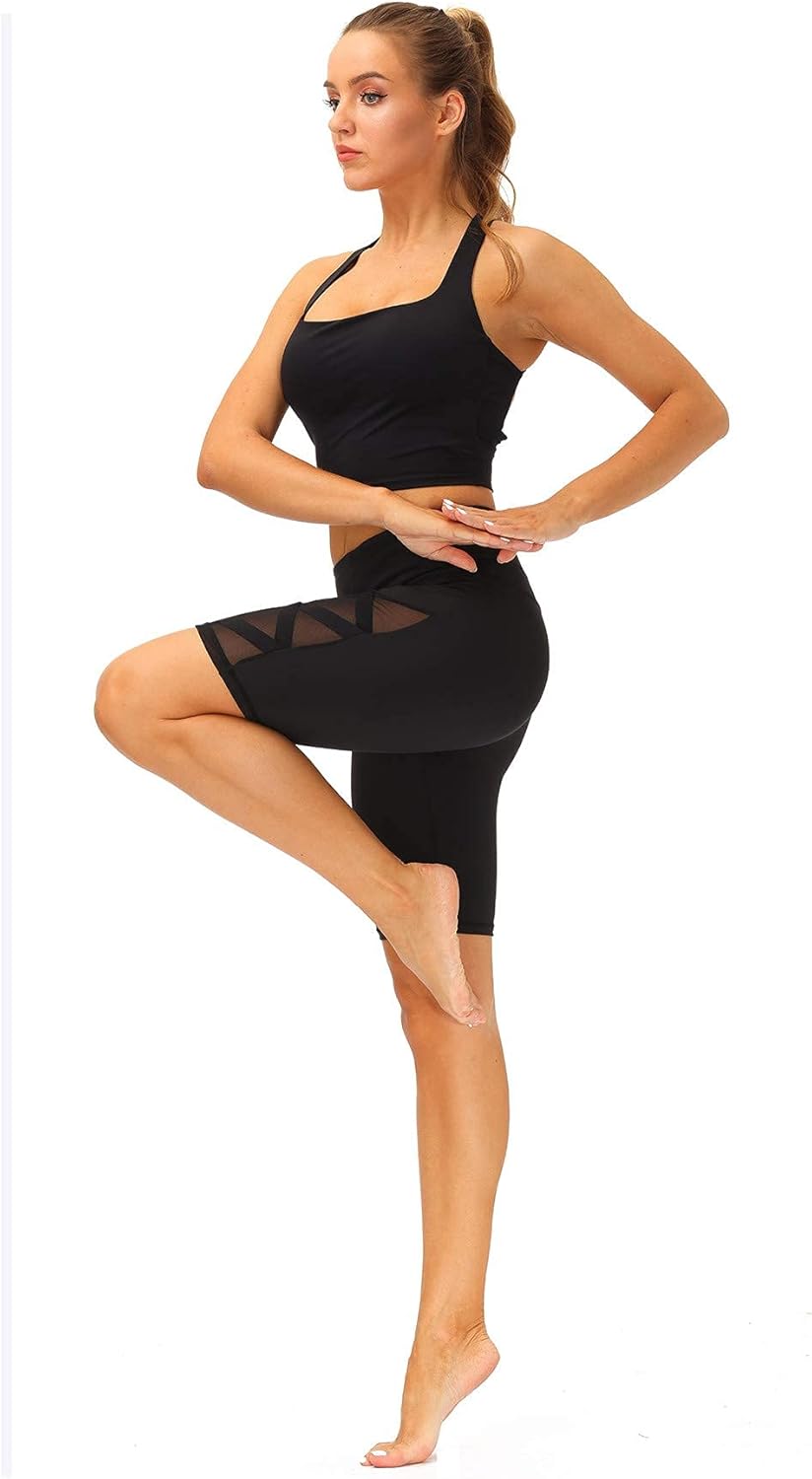 romansong Women's Mesh Leggings Yoga Pants with Pocket, Non See-Through Capri High Waisted Tummy Control 4 Way Stretch - Image 3