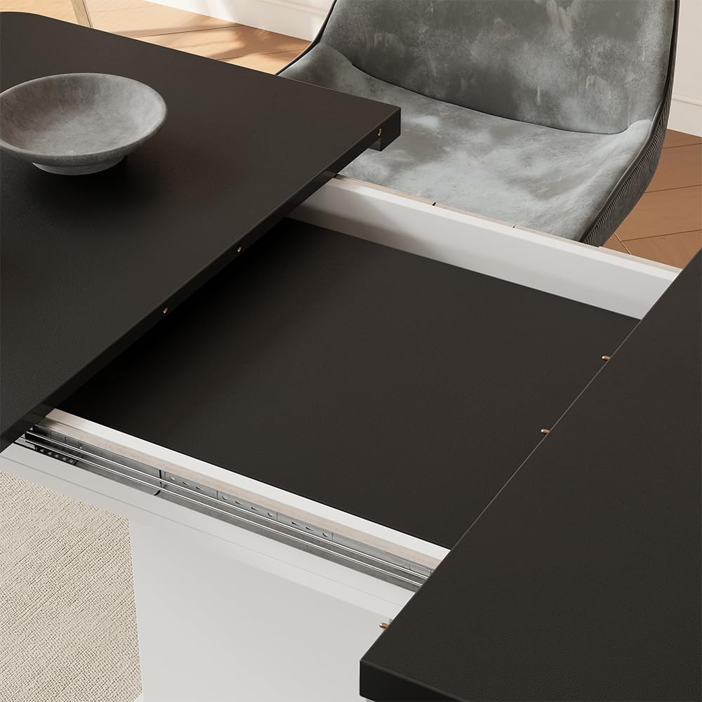 Vicco Mesa de Comedor Fenaro, Negro/Blanco, 120-160 x 80 cm