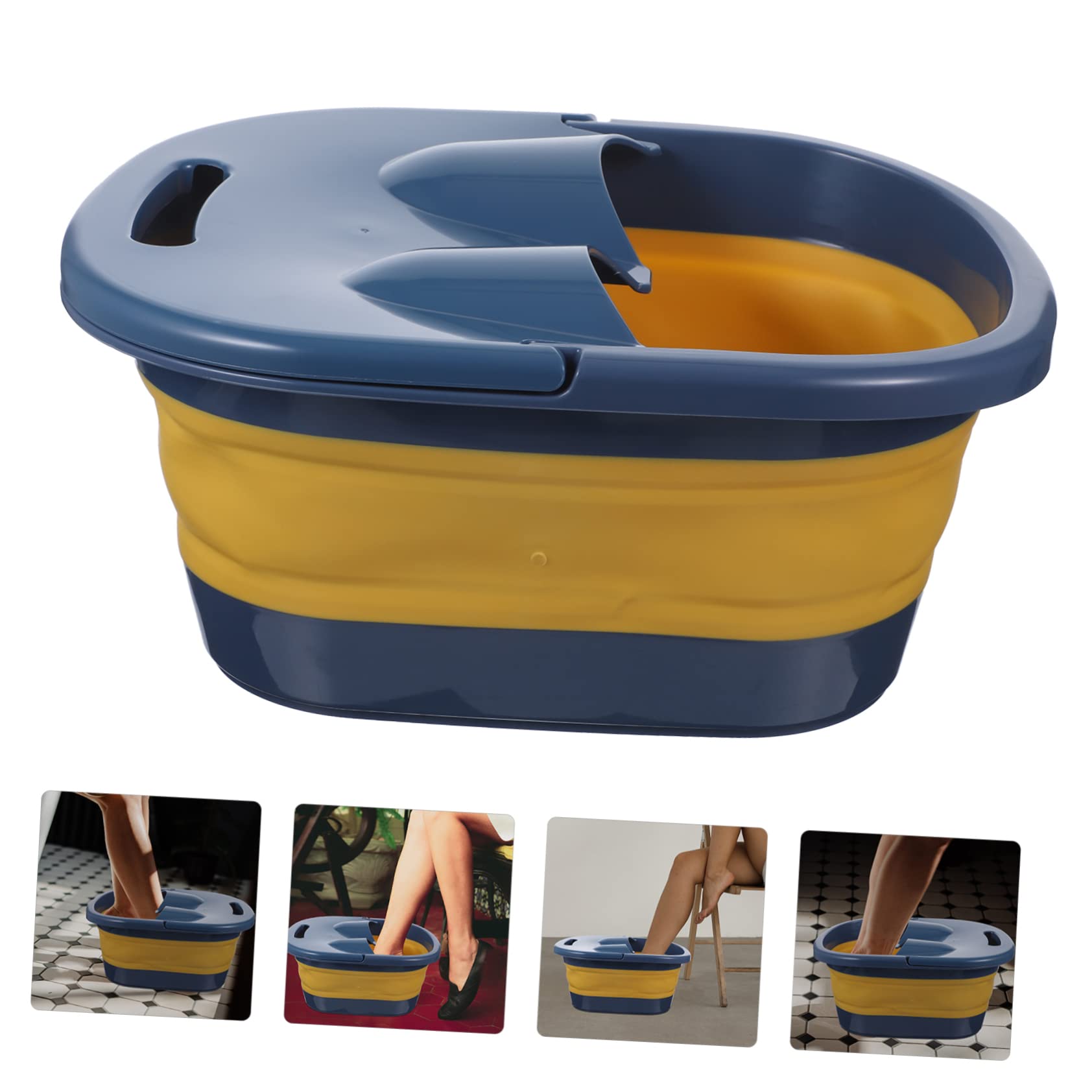 Secchio Bagno Pieghevole per Pediluvio, Design a Botte Blu | Uso Domestico e Outdoor, Plastico Silicone, Facile da Riporre, Supporto Stabile