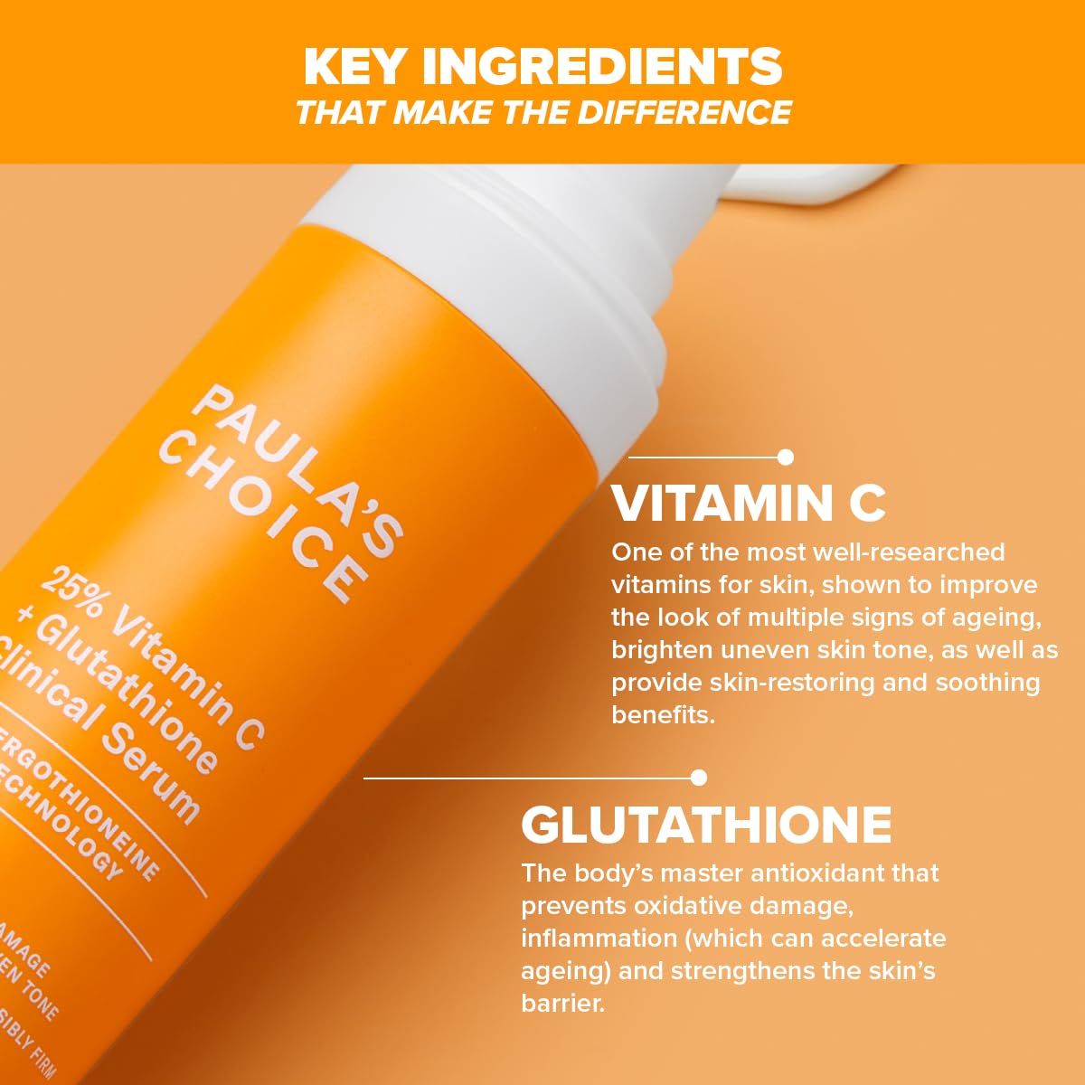 Paula's Choice 25% Vitamin C + Glutathione Clinical Serum - Serum do twarzy Anti-Aging z witaminą C poprawia przebarwienia i rozjaśnia skórę - Z Glutation - Wszystkie Rodzaje Skóry - 30 ml
