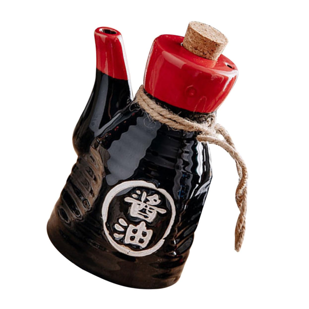 BESTonZON Ceramic Oil Dispenser Sauce Jar Japanese Vinegar Shoyu Soy Sauce Bottles Porcelain Condiment Holders with Cork Lid and Spout for Liquid Seasoning Kettle 200ml