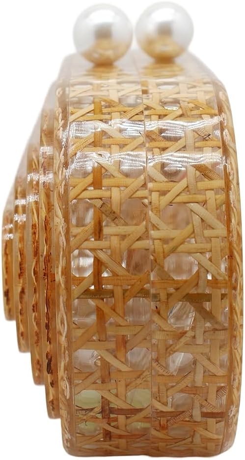 Women Acrylic Rattan Clutch Purse Rattan Woven Evening Bag Wedding Party Purse Summer Beach Wicker Shoulder Handbag - Image 4