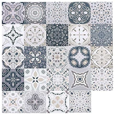 Lpraer 48 Stück Mosaik Fliesenaufkleber, 10x10cm Matt Fliesenaufkleber für Bad Küche Badezimmer, Bodenaufkleber Wandfliese Aufkleber Fliesensticker Deko Fliesenfolie für Wand Boden Schrank Möbel Tisch Cover