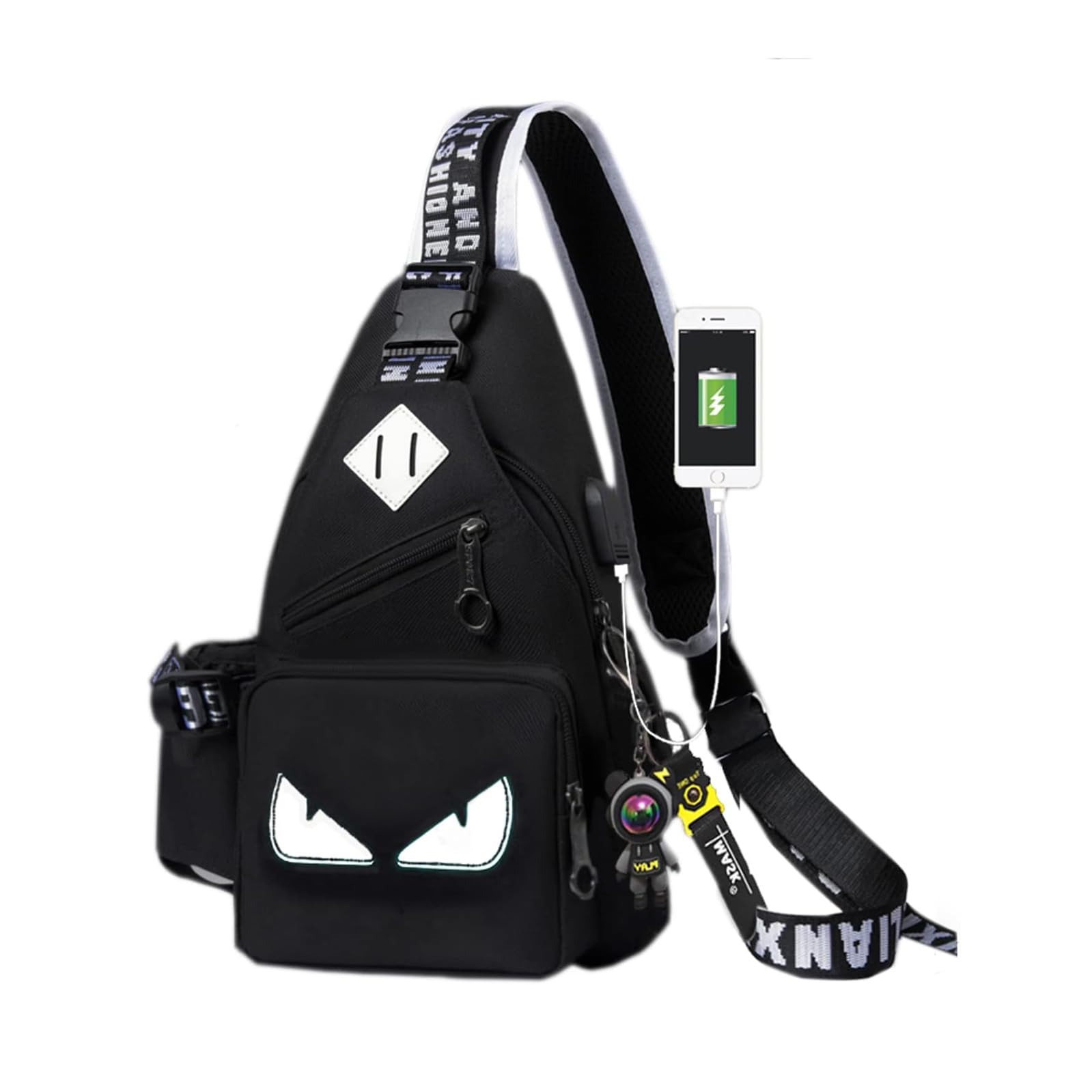 CUSALBOY Fashion One-Shoulder Backpack Youth Leisure Backpack With USB Port Earphone Hole, Cartoon Luminous Pattern