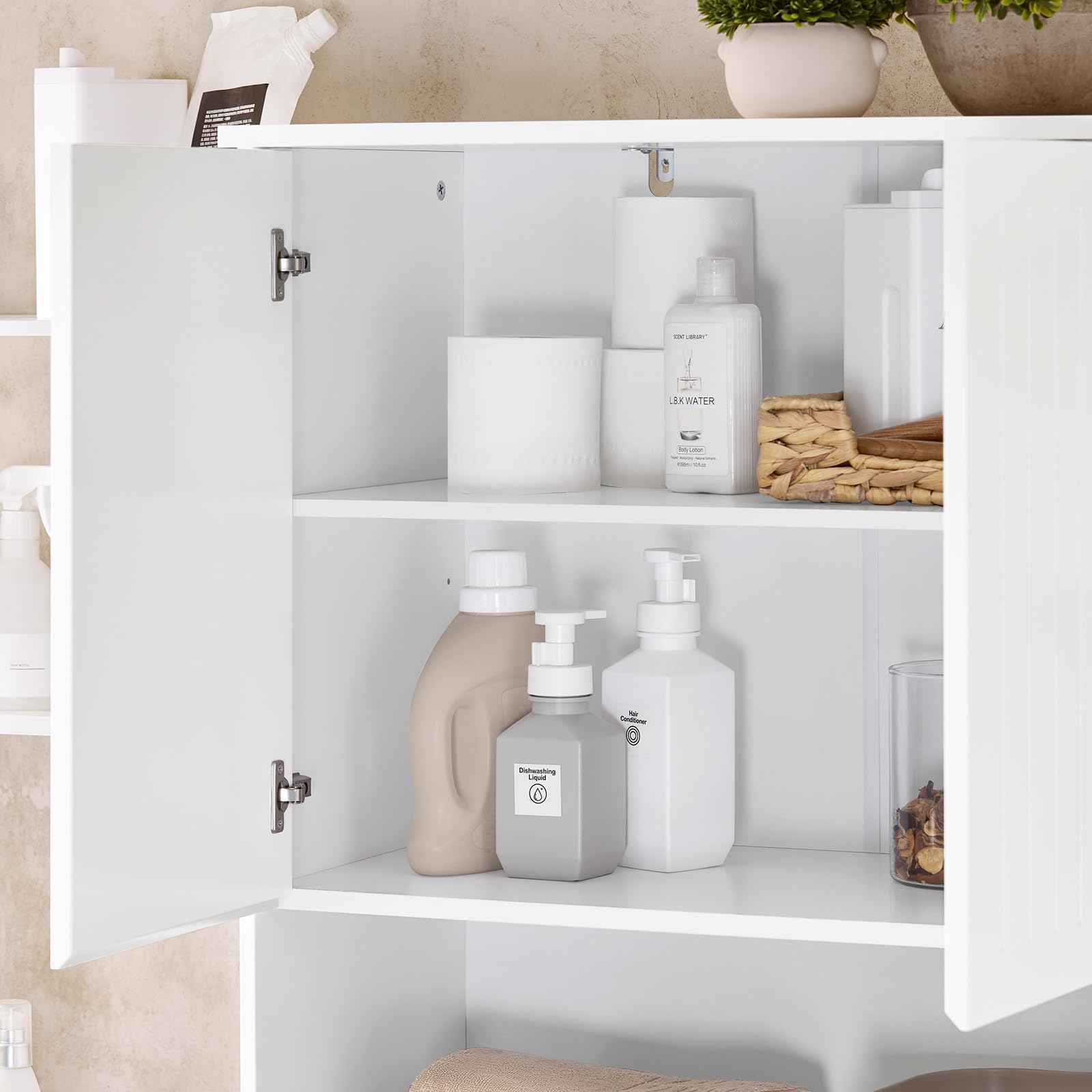 SoBuy Mueble Baño Estrecho con Cesto para Ropa Sucia 37x170x70 cm | Armario Lavadero Alto 170 cm Estrecho con 2 Puertas y Estante Abierto Columna Baño Blanca para Almacenaje Compacto BZR150-W