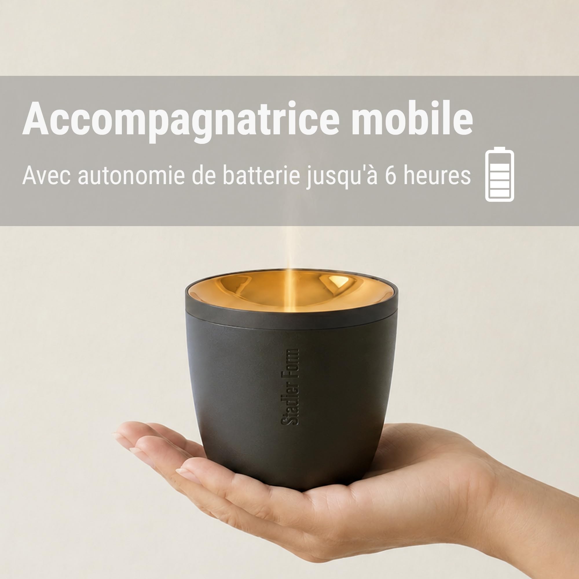 Stadler Form diffuseur d’arômes Zoe Mobile, sans Fil, Effet Flame | Avec batterie rechargeable, jusqu’à 6 h d’autonomie, pour huiles essentielles, diffuseur d’aromathérapie à ultrasons, noir