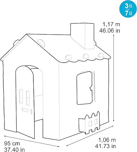 Miniatura 3 de FEBER - Casa de cartón, casa de juegos grande de cartón para niños, para pintar, colorear y jugar, con calcomanías divertidas, ecohouse, para niños