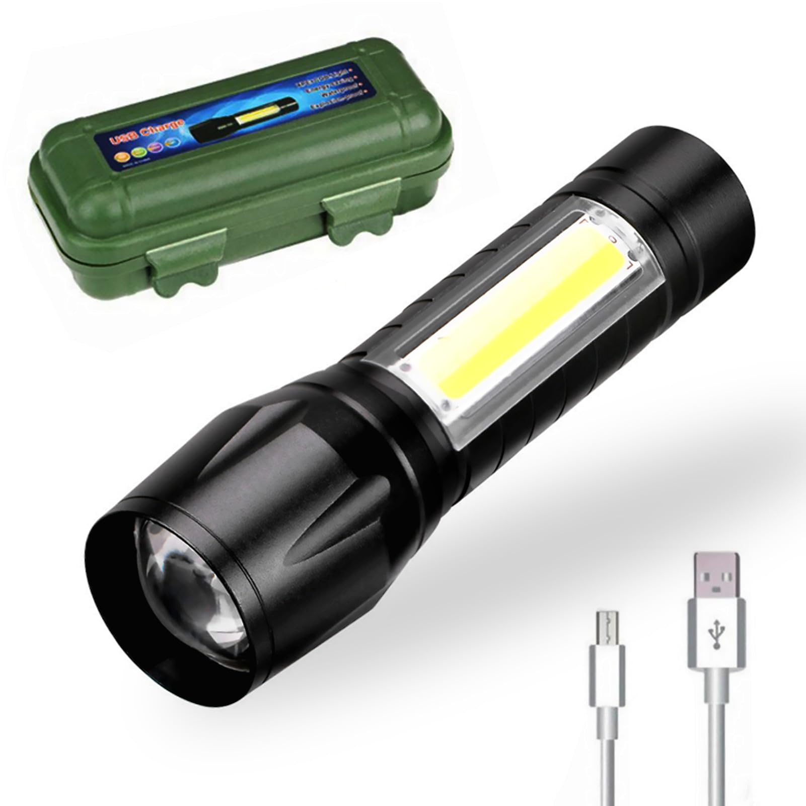 GOPLANT Mini 300 Lumens Flashlight, Small Rechargeable LED Tactical Strobing Light Super Bright, Rotate Zoom Mode, Adjustable Light 5 Modes, Compact Outdoor Flashlight (#2)
