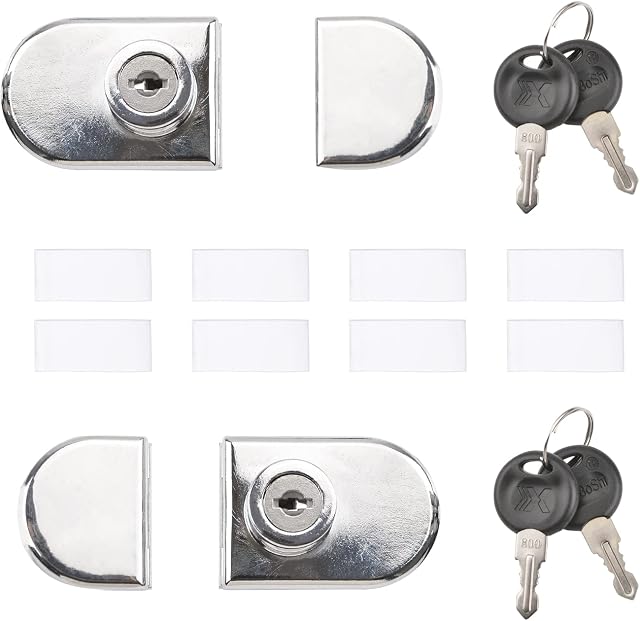 INCREWAY 2 Packs Glass Cabinet Door Lock, Zinc Alloy Security Showcase Display Cabinet Glass Double Door Lock for 5-8mm Glass