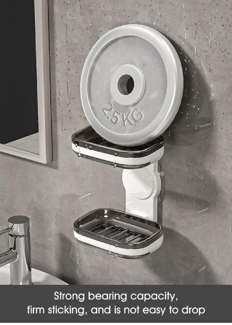 TYZAG Acrylonitrile Butadiene Styrene Abs Soap Holder for Bathroom, Soap Dish Holder, Soap Stand for Bathroom, Wall Mounted Stickable Self Adhesive Soap Case for Bathroom (Single Dish, White & Grey) 2