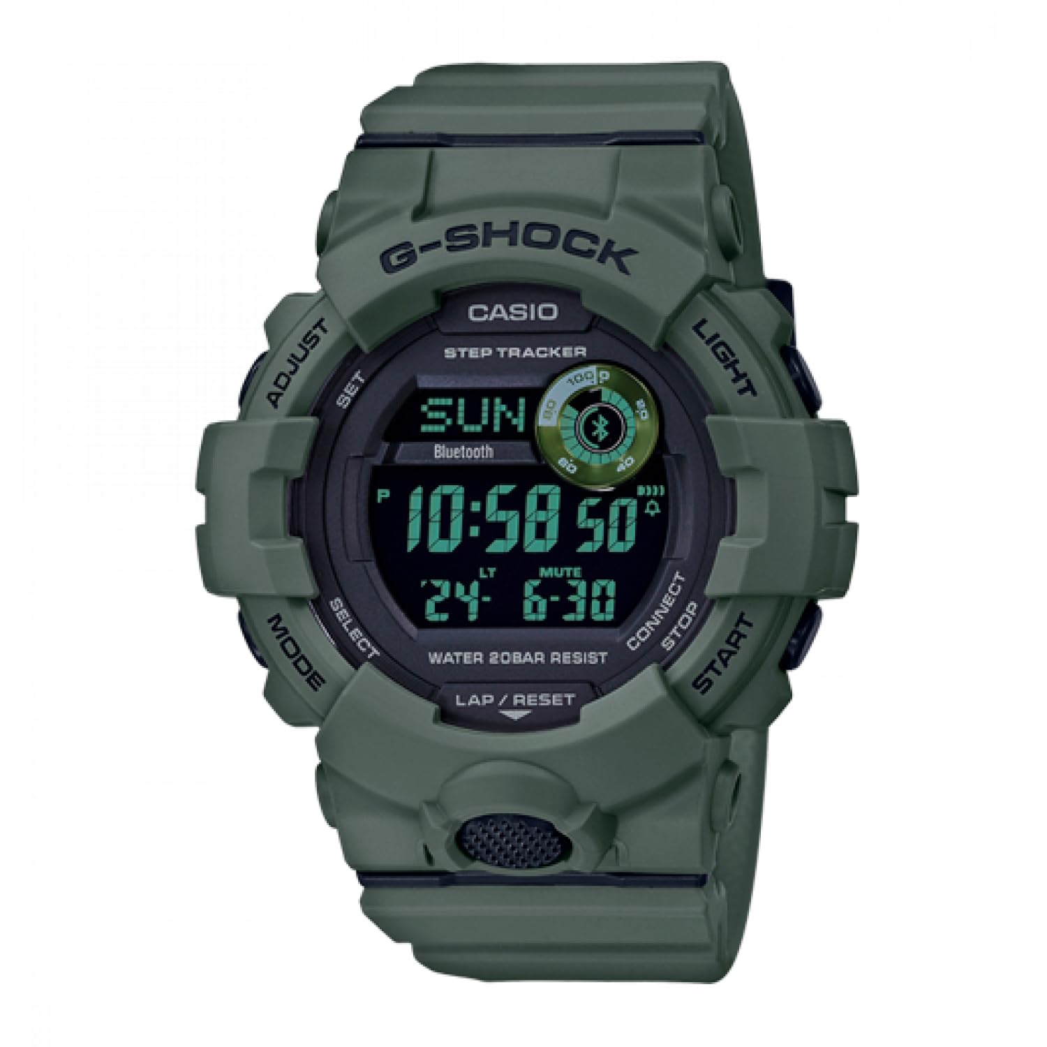 Casio Reloj Cuarzo Hombre 43.00mm con dial Digital LCD y Correa de Rubber Strap Caqui GBD-​800UC-​3ER