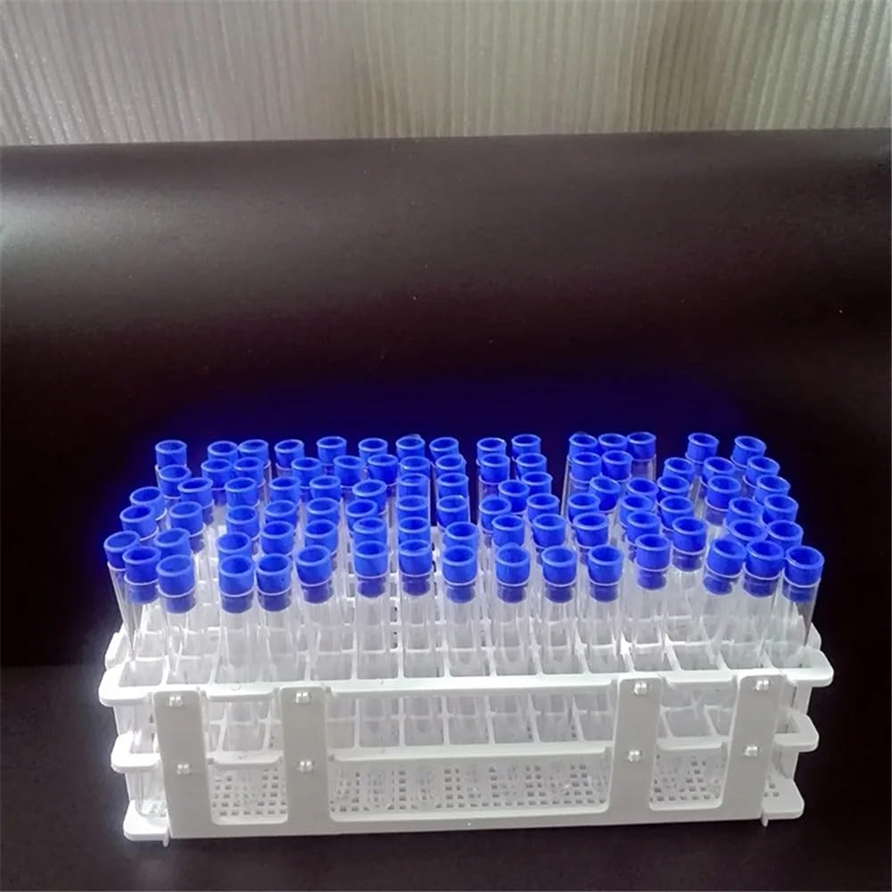 100 tubos de plástico de laboratorio de 13 x 100 mm (8 ml) con 1 gradilla de 90 orificios
