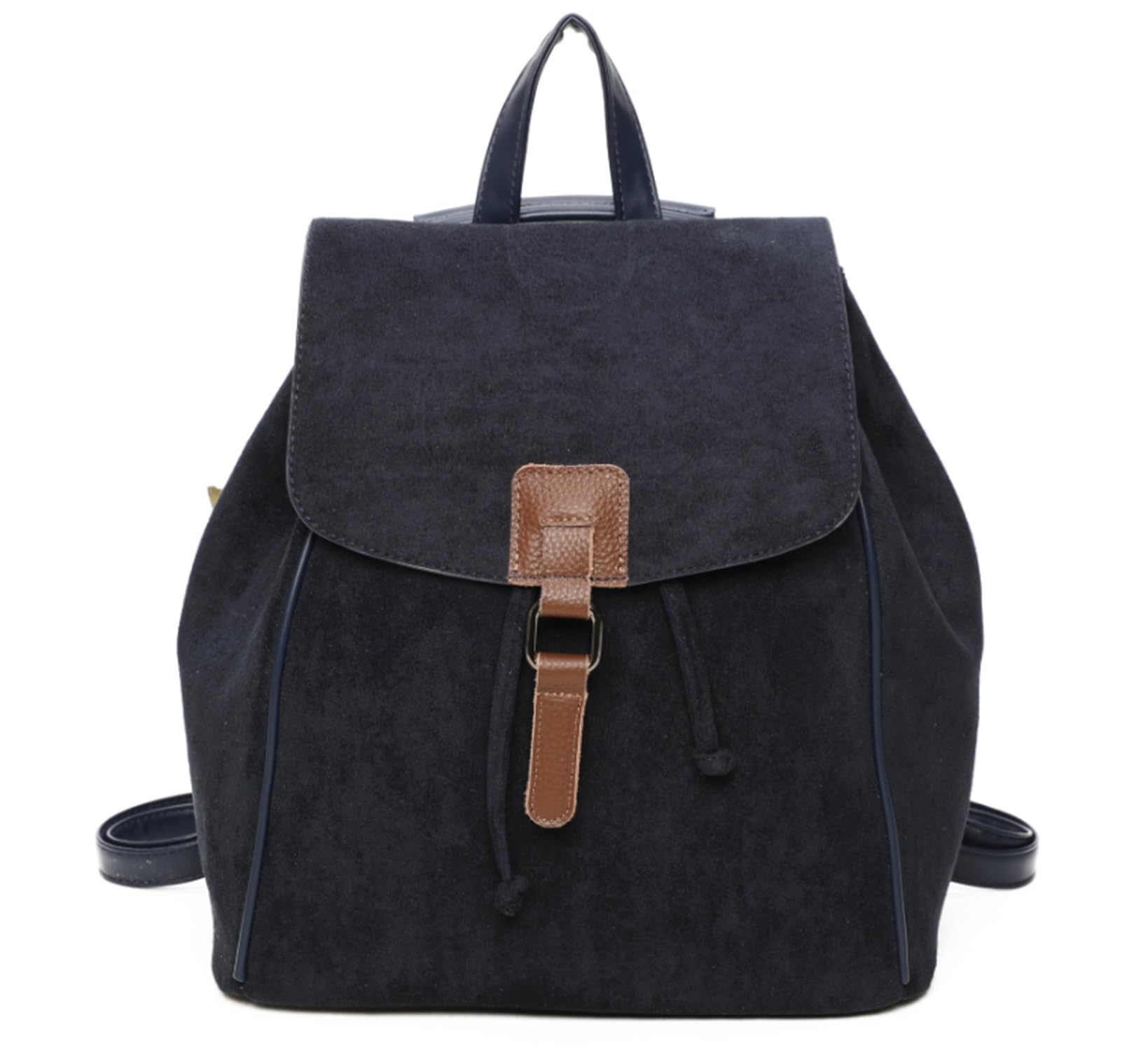 Leahward Women's Navy Faux Suede Backpack, Large Drawstring Rucksack, Casual Daypack (Navy)