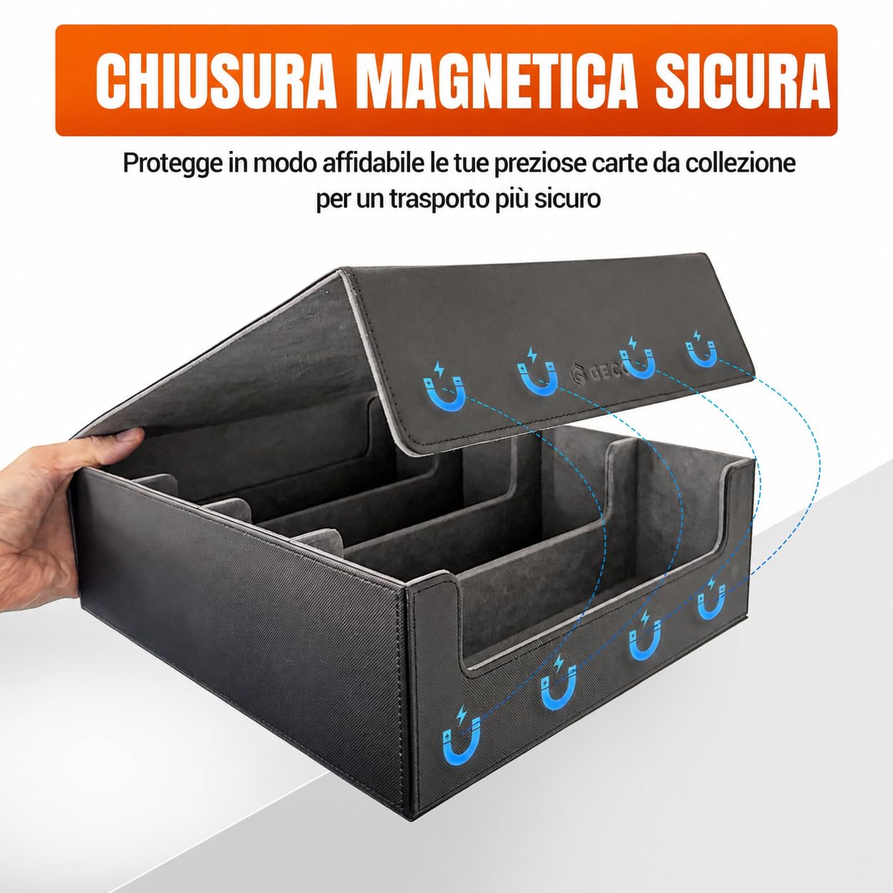 GECO® Box porta carte collezionabili per 2400+ carte – Nera Neues Artikel-Highlight: Deck box magnetica con 12 divisori e 4 blocca-carte – Box premium per carte collezionabili e accessori