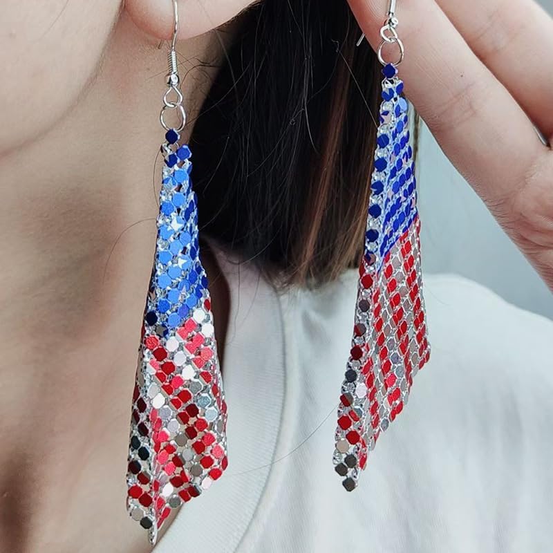 4th of July American Flag Earrings Patriotic Red White Blue USA Drop Dangle Earring,Independence Day Earrings Jewelry for Women (Flag) - Image 4