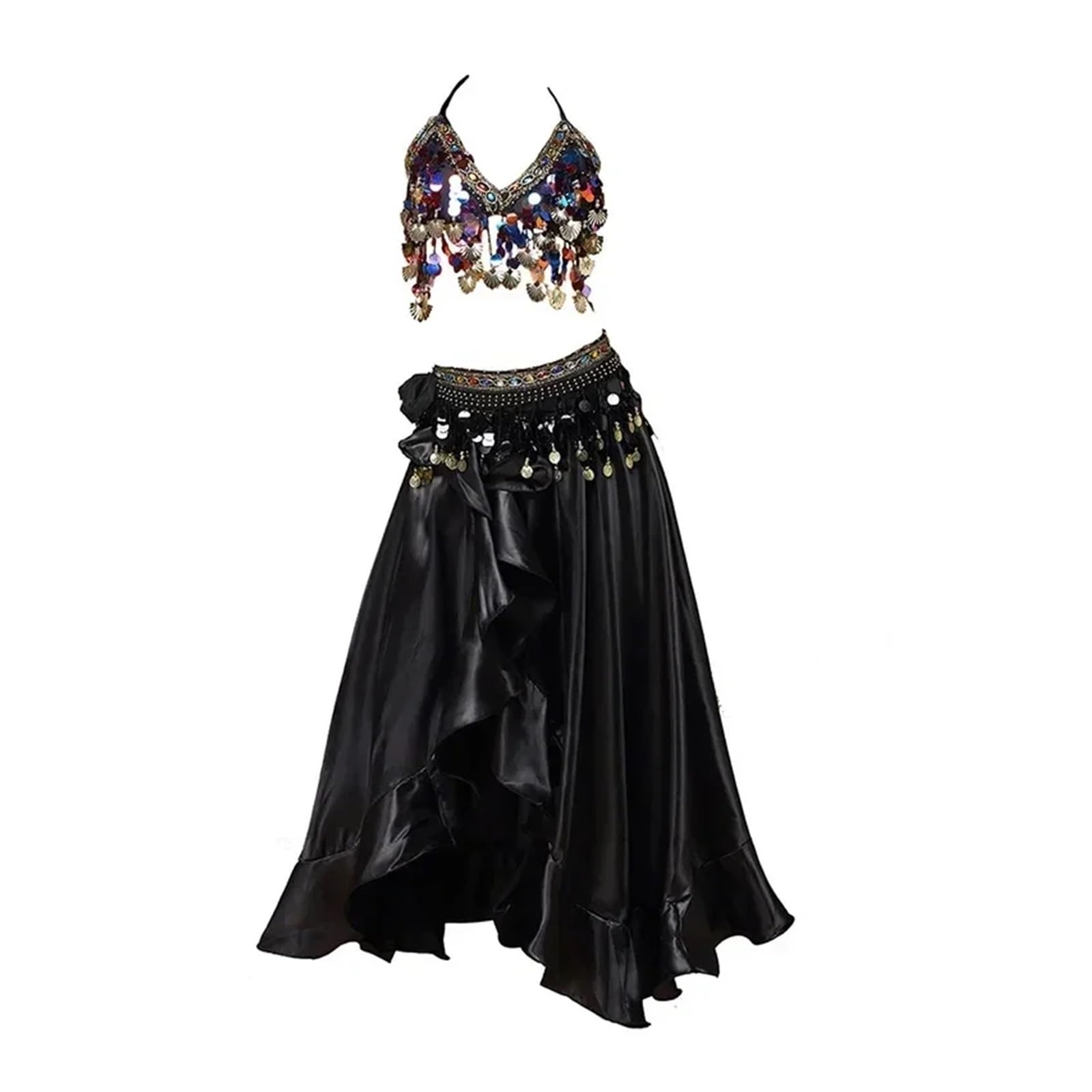 Frauen Bauchtanz Kostüm Oriental Rock Bühne Leistung Set BH Gürtel Tanzen Tragen