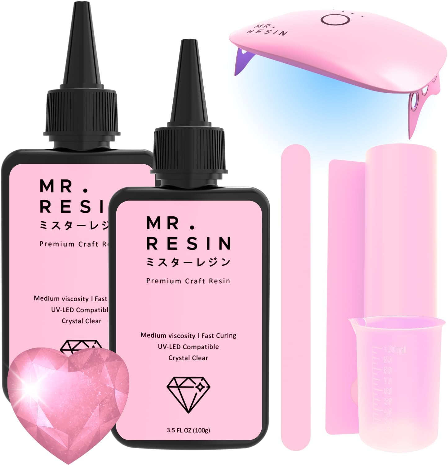 UV Resin - Mr. Resin 200g kit with Light Extra Fast Curing! Crystal Clear Resin for Crafts : Molds, Doming, Keychains & Jewelry Making with UV Lamp 200 Grams