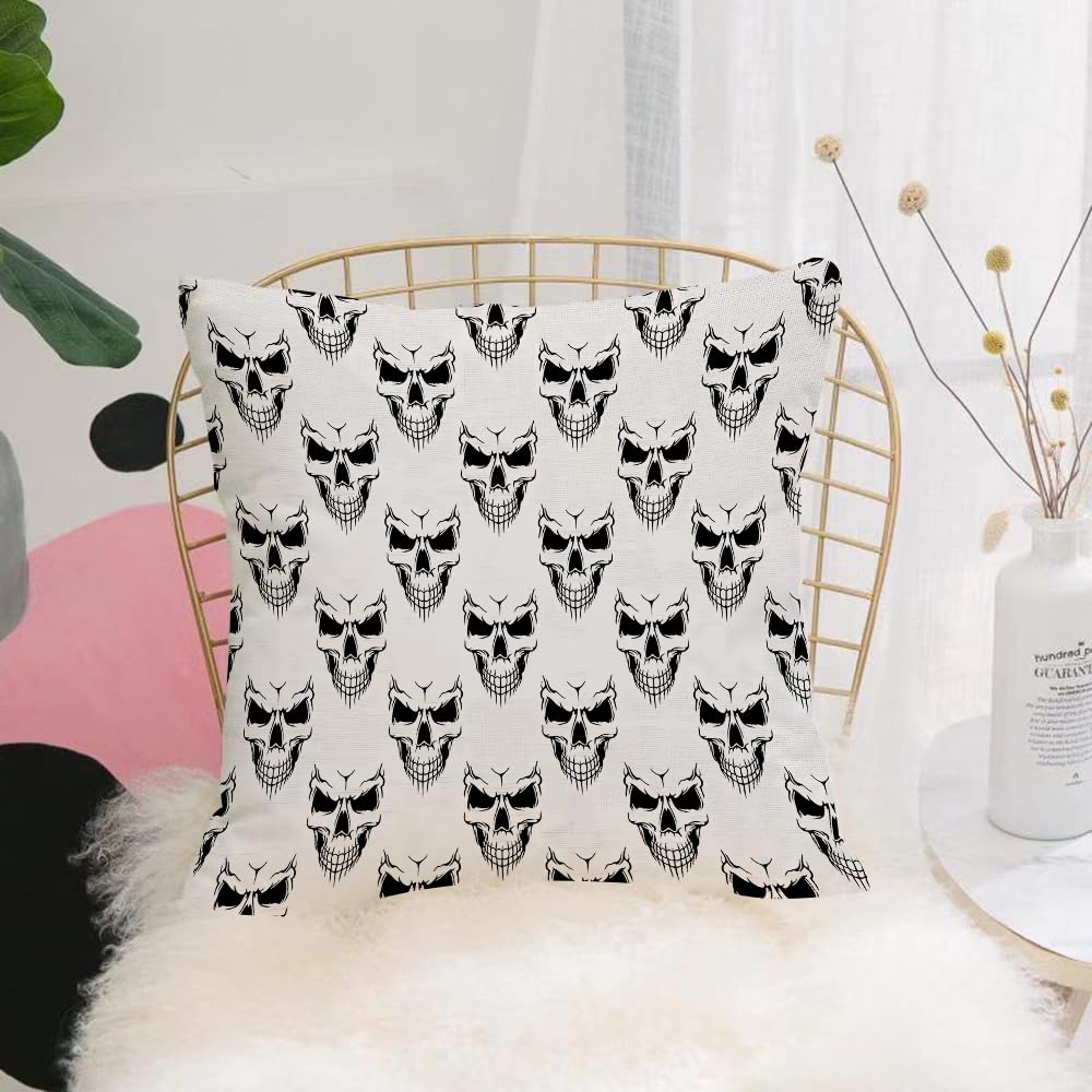 HYOSXW Cushion Cover,Throw Pillow Case Home Decorative for Living Room Bedroom Sofa Chair 16X16 Inch,Black and white vector skull seamless background pattern with an evil looking s,Pillowcase 40X40cm