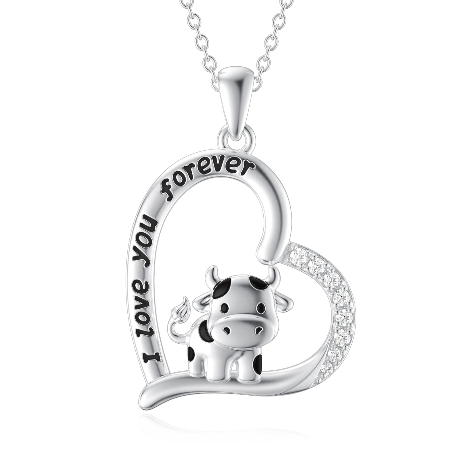 ROMANTICWORK Collana con ciondolo a forma di mucca in argento sterling 925 con ciondolo a forma di mucca, regali per donne e ragazze