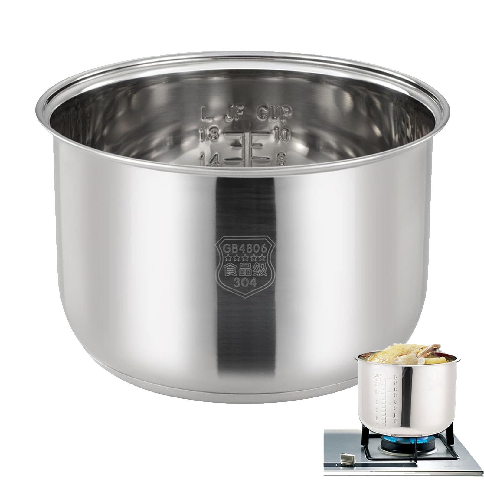 Rice Cooker Stainless Steel Inner Pot, Stainless Steel Inner Pot, Suitable for Various Brands of Rice Cooker Replacement Pots (Silver,5L (140mm height))