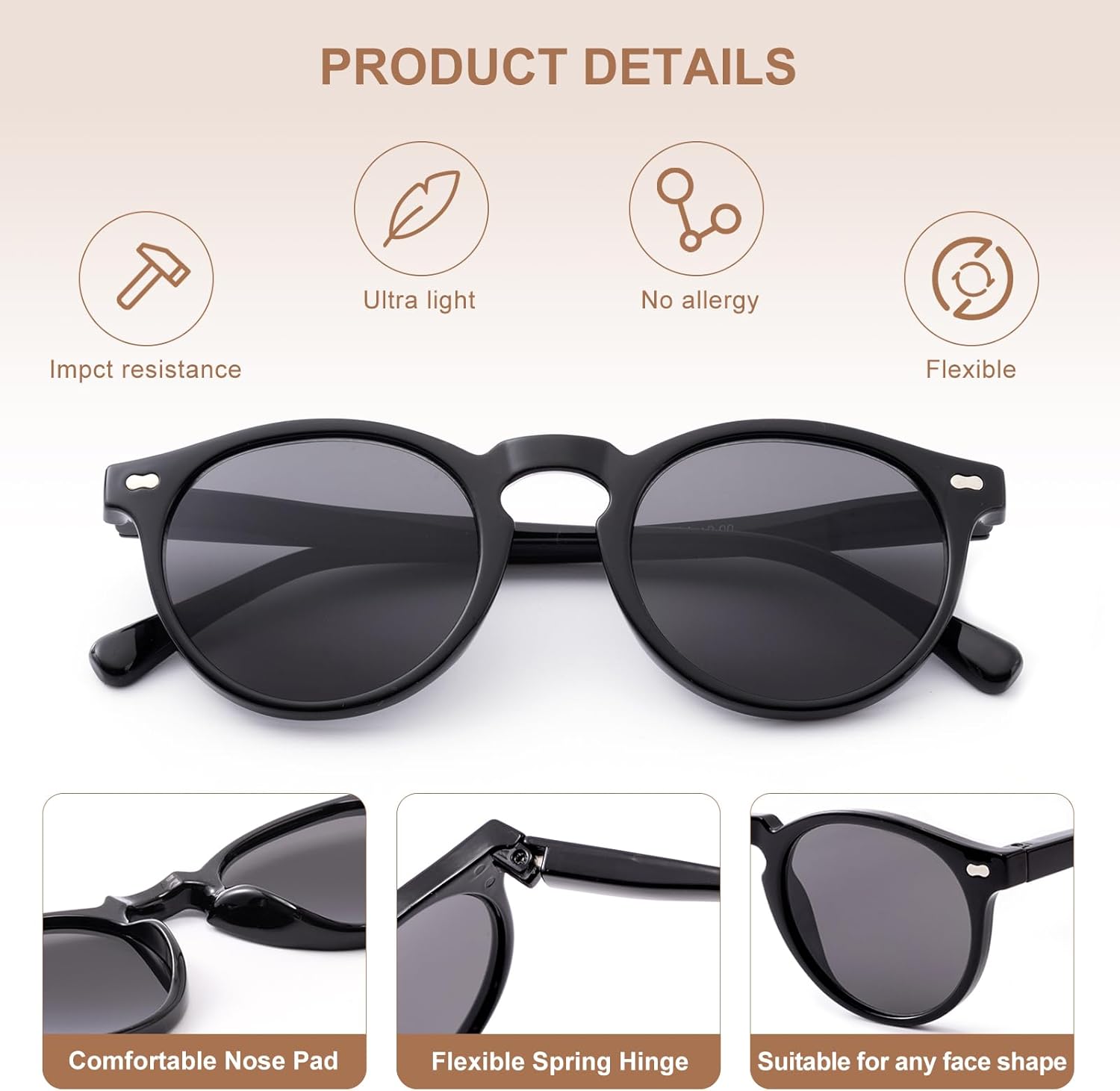 Round Sun Readers for Men & Women, Full Lens Reading Sunglasses with UV400 Protection & Spring Hinge - Image 4