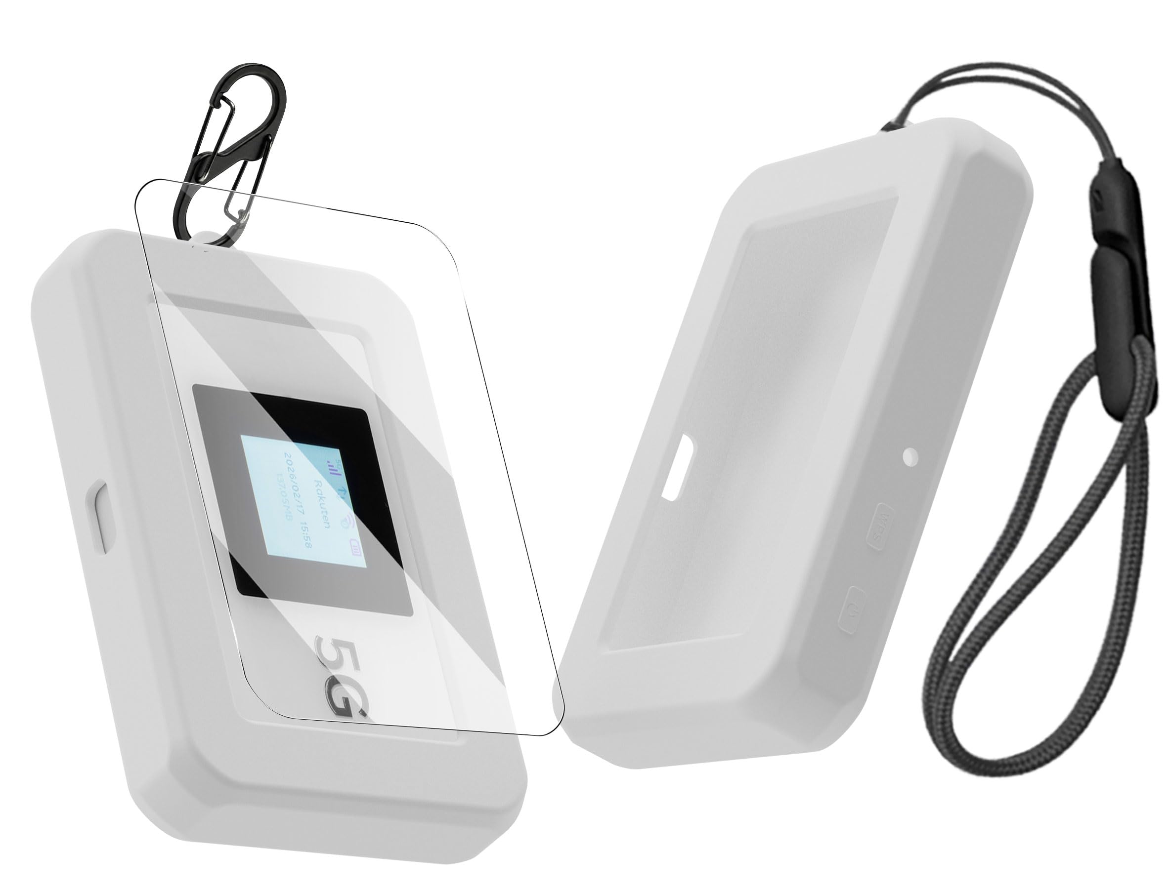 For Rakuten WiFi Pocket 5G 用 ケース カバー【JIAYJP】軽量 薄型 滑り止め 収納カバー 全面保護 充電便利 Rakuten WiFi Pocket 5G 保護ケース+フィルム (白)