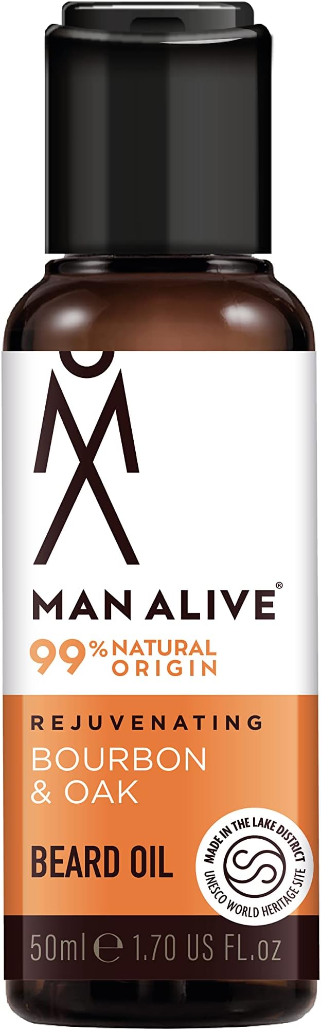 Beard Oil for men by Man Alive 99% Natural skincare 50ml with Oatmeal, Argan Oil, Jojoba Oil & Almond Oil, gifts for men softens facial hair mens gifts birthday gifts for him (Bourbon & Oak)