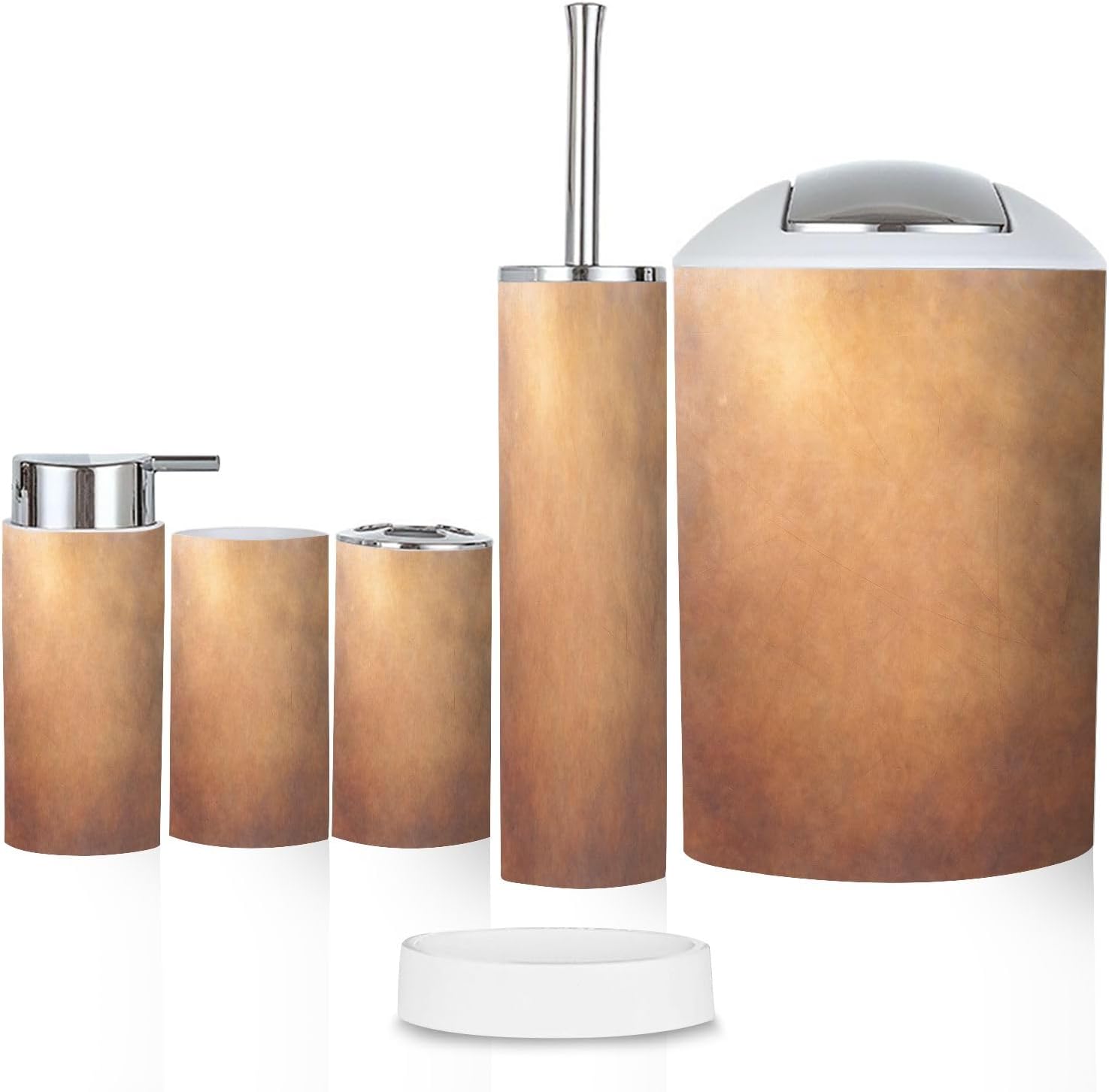 Bathroom Accessory Set 6PCS Vintage Bronze Copper Plate Non Ferrous Metal Sheet as Trash Can, Soap Dispenser, Toothbrush Holder, Toothbrush Cup, Toilet Brush Holder, Soap Dish for Gifts