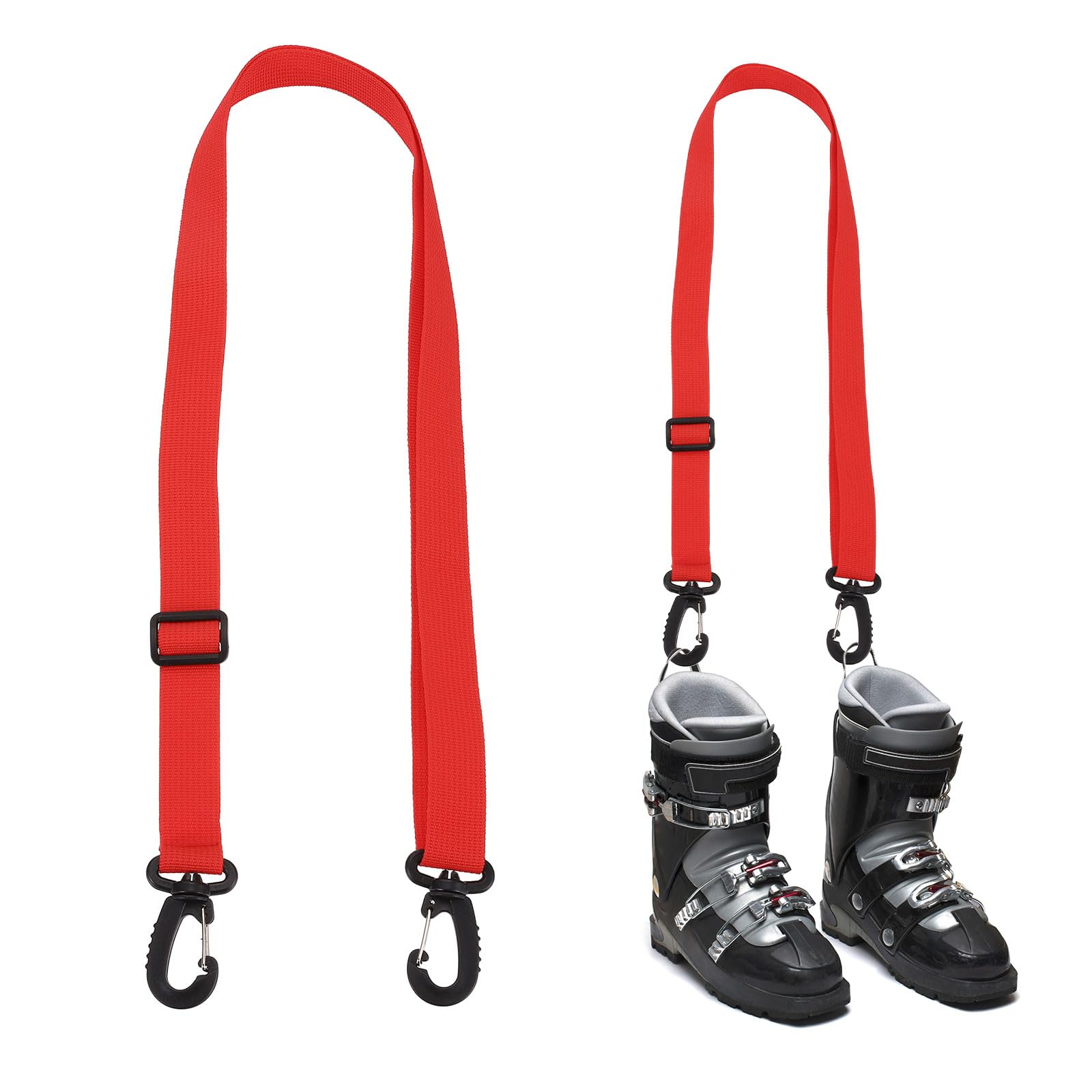 TIXIPEM Ski Boot Carrier Strap - Adjustable Snowboard Boots Carrying Strap Shoulder Sling Tote Leash Use for Men & Women Skates - [Red-25mm] Effortlessly Transport Ski Equipment