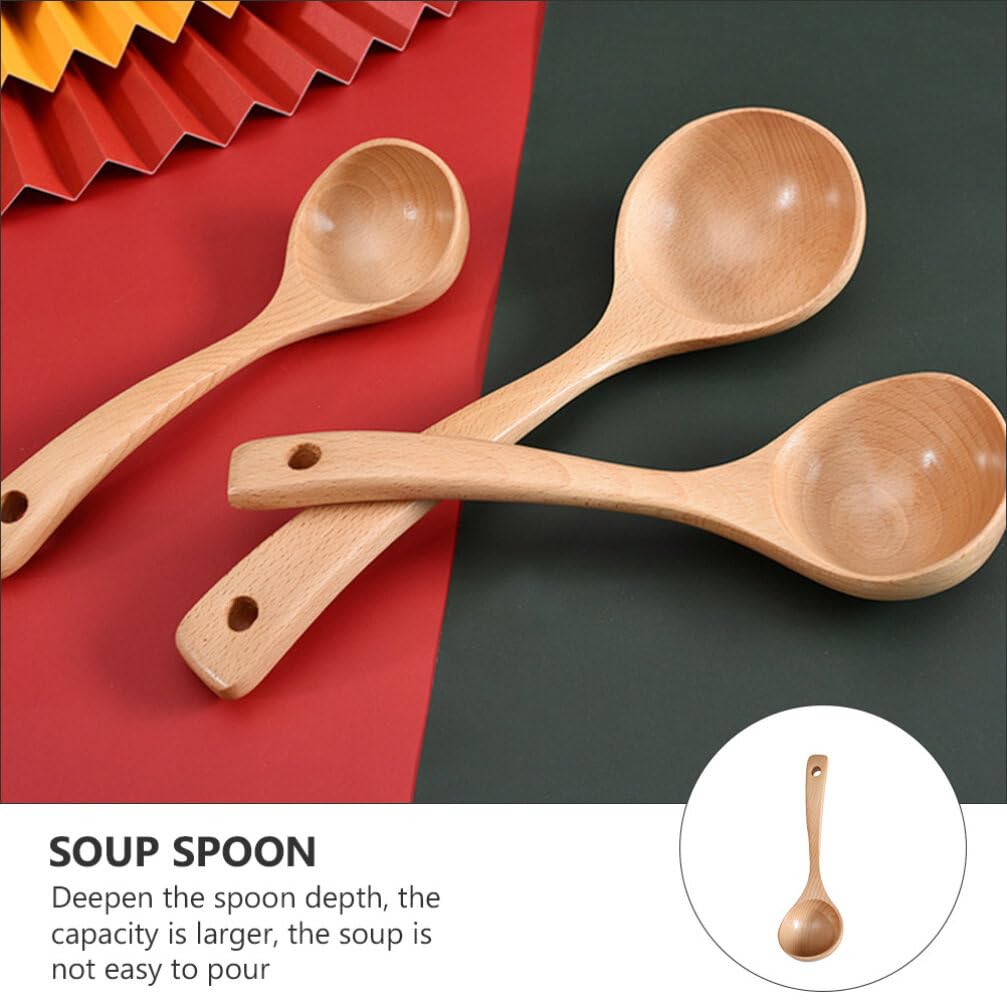 Cabilock Nonstick Cookware Wooden Soup Ladle Spoon Natural Wood Scoop Spoon Server Gravy Ladle Handle Porridge Spoon Serving Spoons S Household Tools