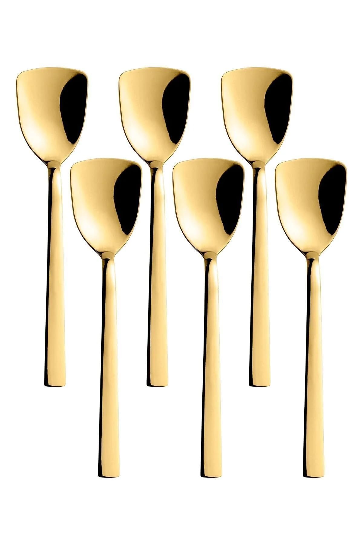 Gold Renk Paslanmaz Çelik Dondurma Kaşığı Seti, Çok Renkli, Titanyum Kaplama, 16 cm, 6 Adet