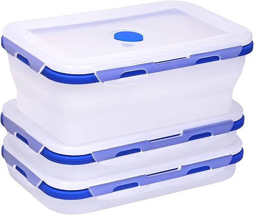 3 Pack Translucent Collapsible Silicone Food Storage Containers with Lids, 40.6oz Bento Lunch Boxes, for Kitchen, Office, Camping, Travel, BPA Free