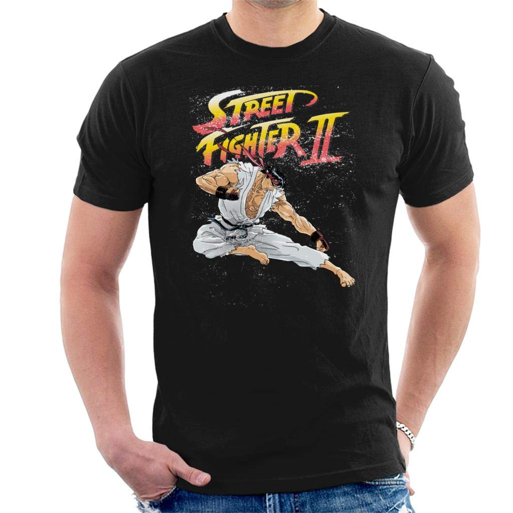 Cloud City 7 Men's Black Street Fighter Ii Ryu Kick T-Shirt
